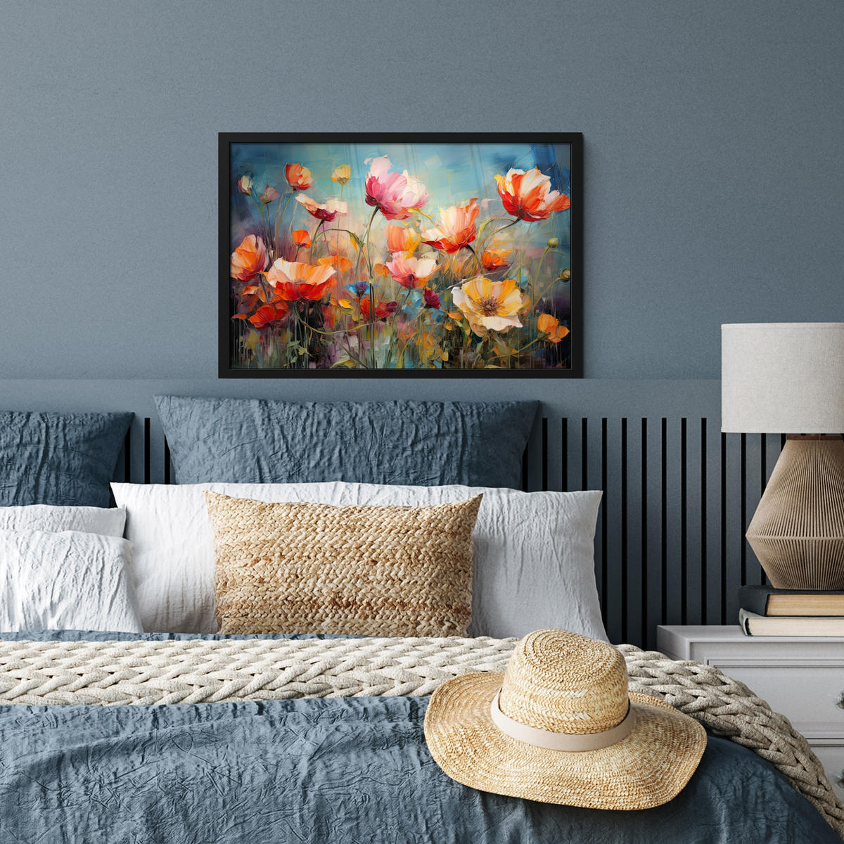 POSTER MIT RAHMEN Blumen - Aquarell - Kunst - Botanisch - Natur 60x40 cm - Orange, Papier (60/40cm) - MuchoWow