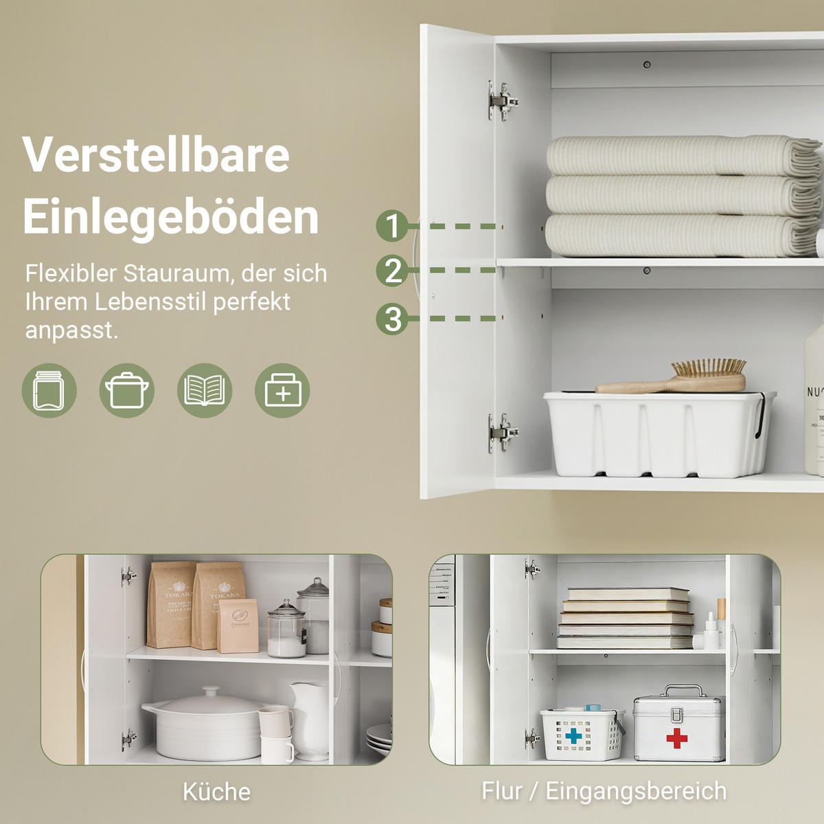 HÄNGESCHRANK mit Verstellbarem Regal, 90x60x30cm, Weiß - Weiß, Holzwerkstoff (90/60/30cm) - SoBuy