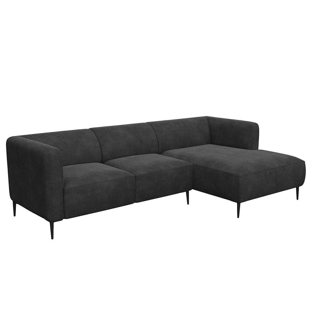 2,5-SITZER ECKSOFA mit Longchair - Anthrazit/Schwarz, Textil/Metall (271/148cm) - home24
