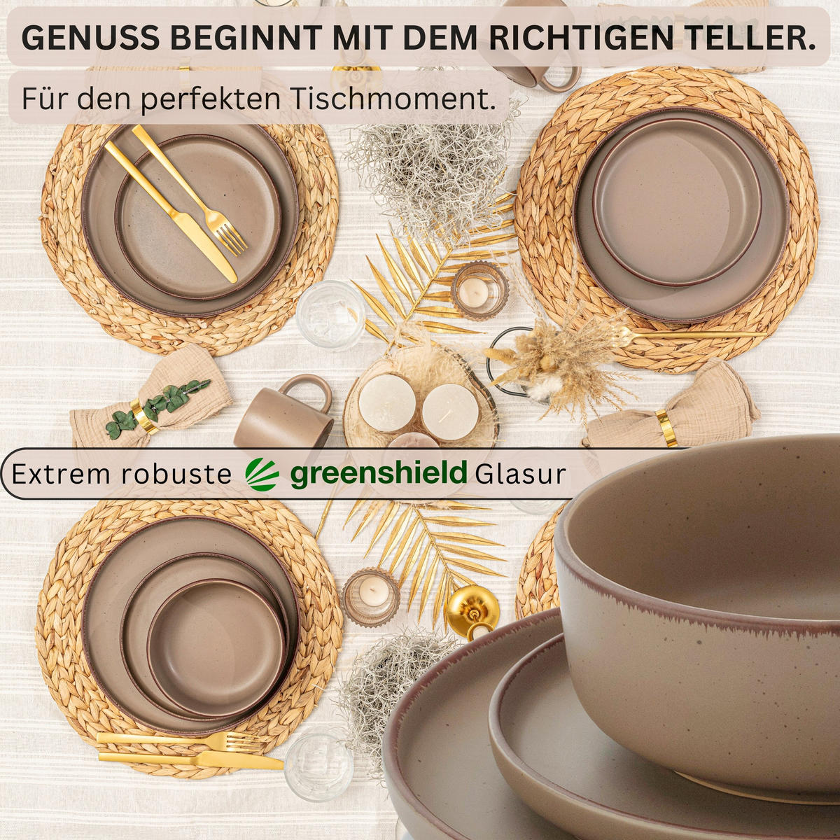 KOMBISERVICE BOMBAY OAK - 20 teilig aus Steingut - Braun, Stein (27/9.5/27cm) - Sänger