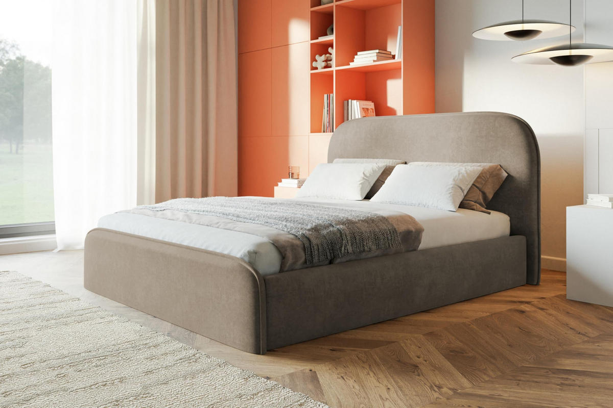 BETT 180x200 - Polsterbett mit Bettkasten und Holzrahmen - Modern Betten - Weicher Jasminstoff - Kollektion Vienna - Beige - Beige, Holz/Textil (180/200cm) - Alpi-Möbel