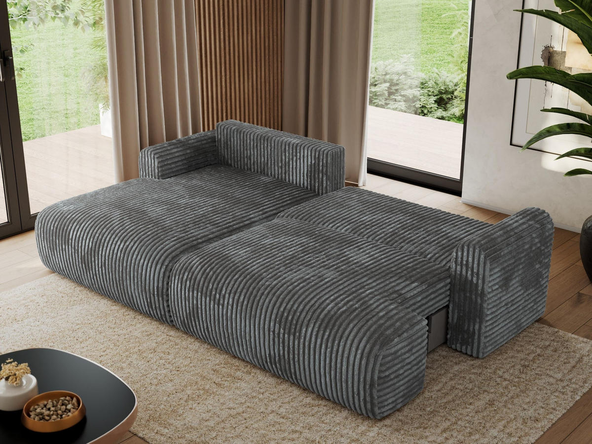 ECKSCHLAFSOFA TONO L Dunkelgrau Cord - links - Dunkelgrau/Schwarz, Kunststoff/Textil (260/150cm) - MKS