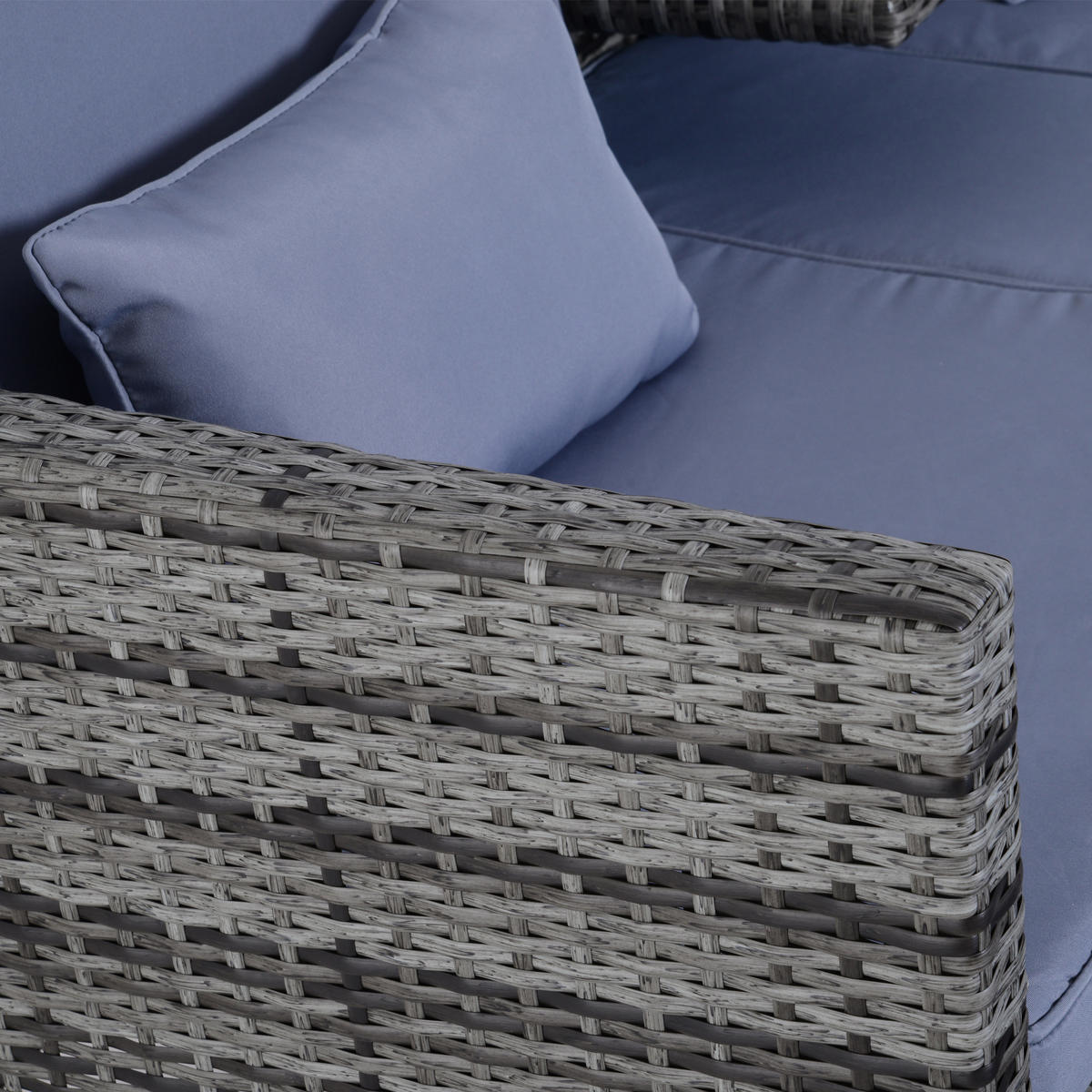 GARTENSET Grau Polyrattan + Metall 2er-Sofa 2 x Hocker Kissen - Grau, Kunststoff - Outsunny