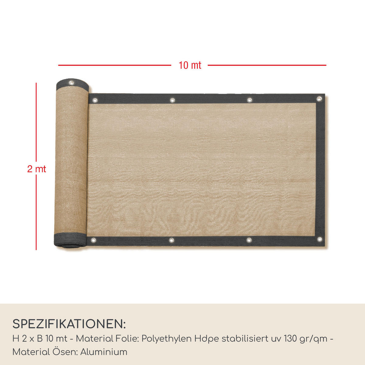 WINDSCHUTZ Beige 10000/1/200 cm - Beige, Kunststoff (1000/200cm) - Mobili Rebecca