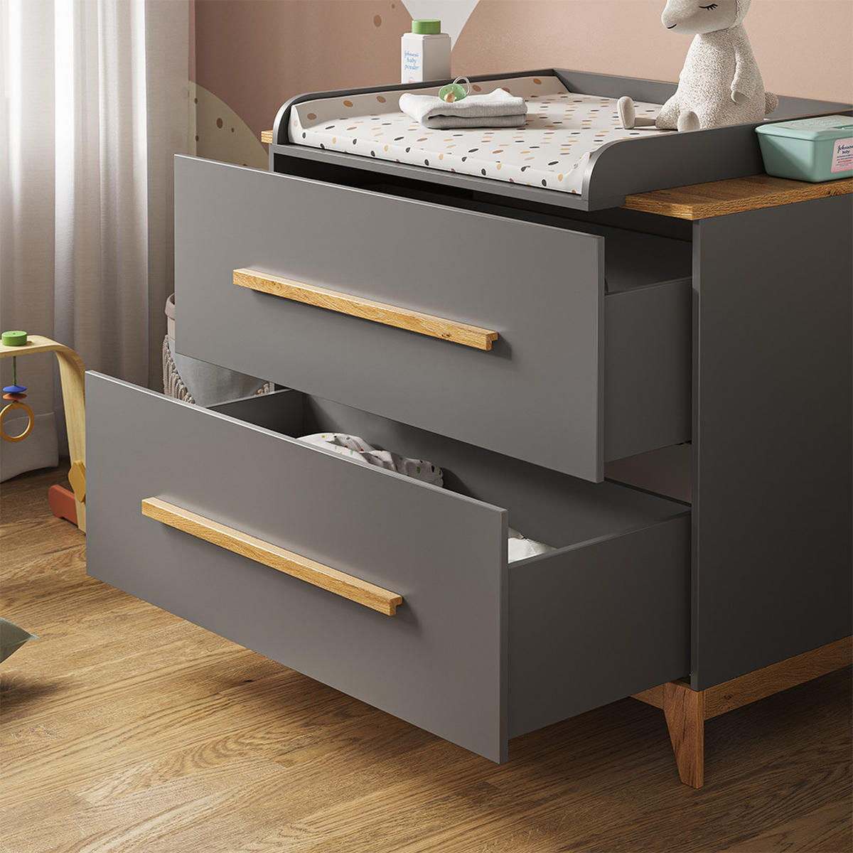 WICKELKOMMODE Malia Grau 108 x 98 cm mit 2 Schubladen - Grau, Holzwerkstoff (108/98/70cm) - VitaliSpa