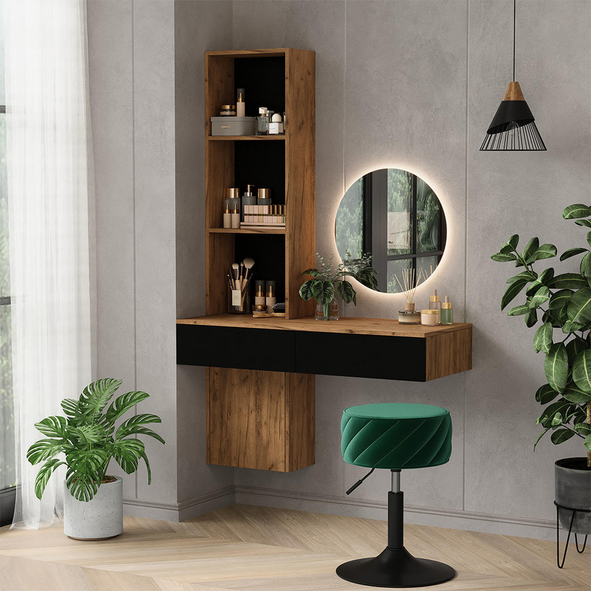 TOALETNÍ STOLEK Melora Dub/černá - barva dubu, kompozitní dřevo (100/155/40cm) - Vicco