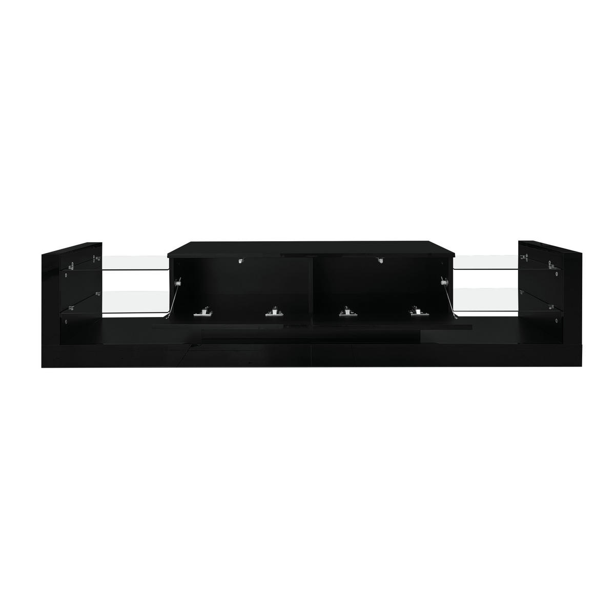 TV-LOWBOARD aus Spanplatte 181x38x38 cm Schwarz mit LED-Beleuchtung und 2 Klappschubladen - Schwarz, Holzwerkstoff (181/38/38cm) - IVMEU