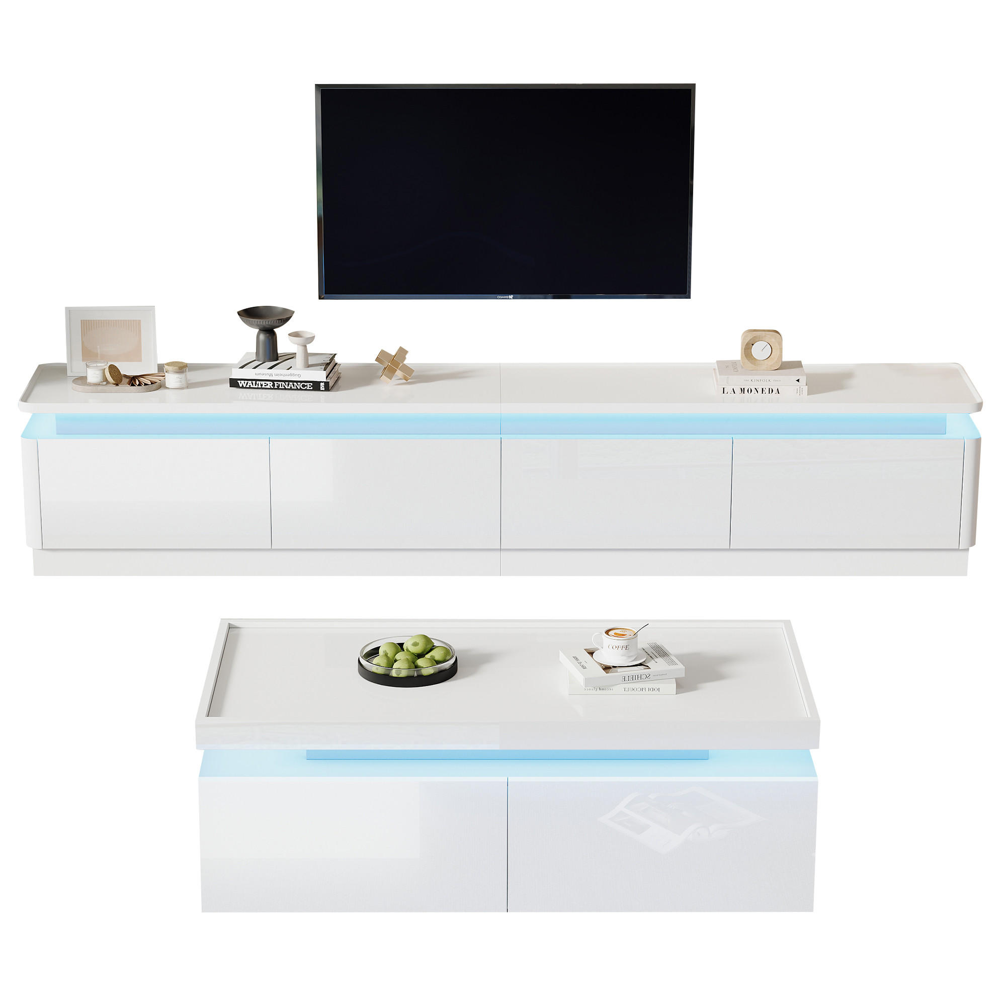 DULAP TV alb lucios LED 4 sertare 75 inch