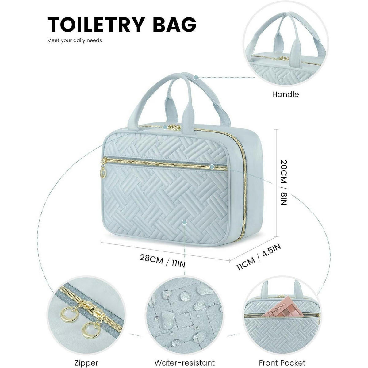 KULTURTASCHE Damen Hellblau mit Haken 28 cm - Hellblau, Kunststoff (20/11/28cm)