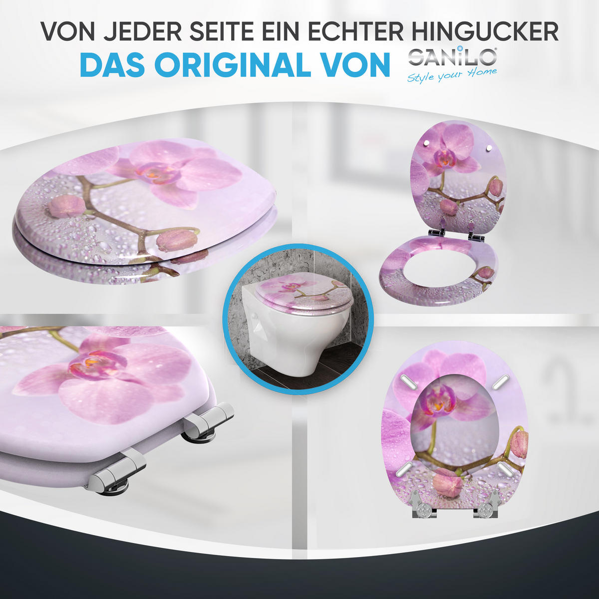 WC-SITZ mit Absenkautomatik Blooming - Pink, Holzwerkstoff (38/6/47cm) - Sanilo