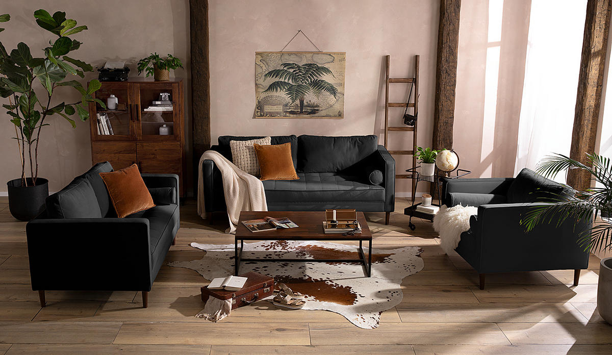 2-SITZER SOFA - Samt - Schwarz, Textil (150/80/86cm) - home24