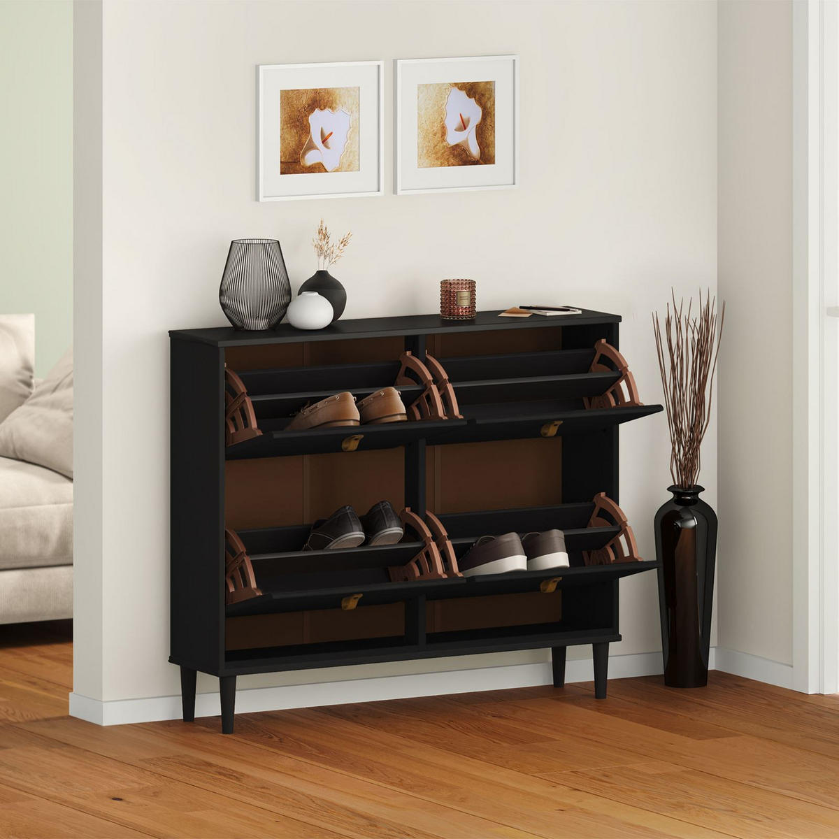 SCHUHKIPPER MIKKA schwarz - Schwarz, Holz (107/92/25cm) - IDIMEX