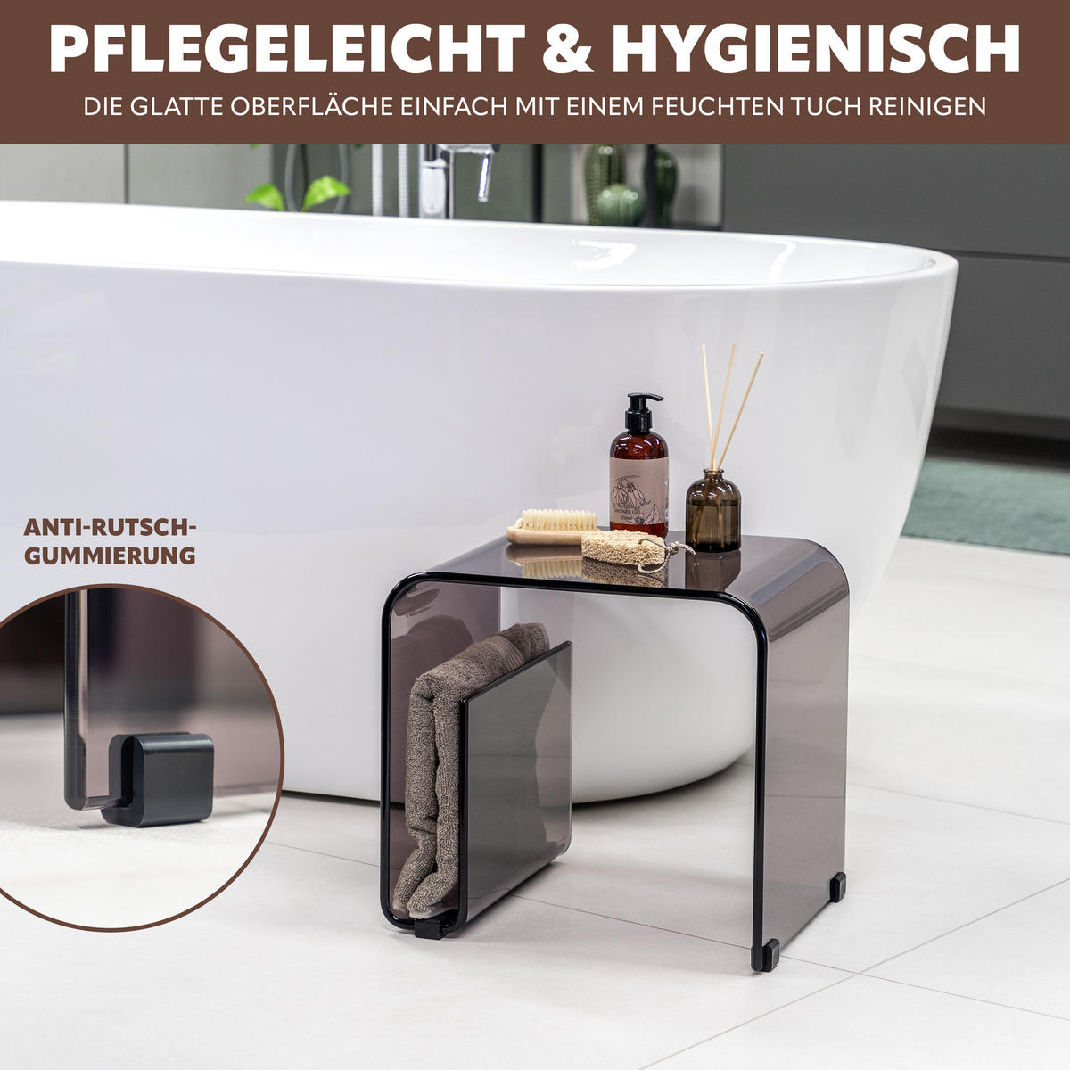 BEISTELLTISCH MIT MAGAZINHALTER Acryl schwarztransparent - Anthrazit, Kunststoff (30/38.5/35.5cm) - eluno