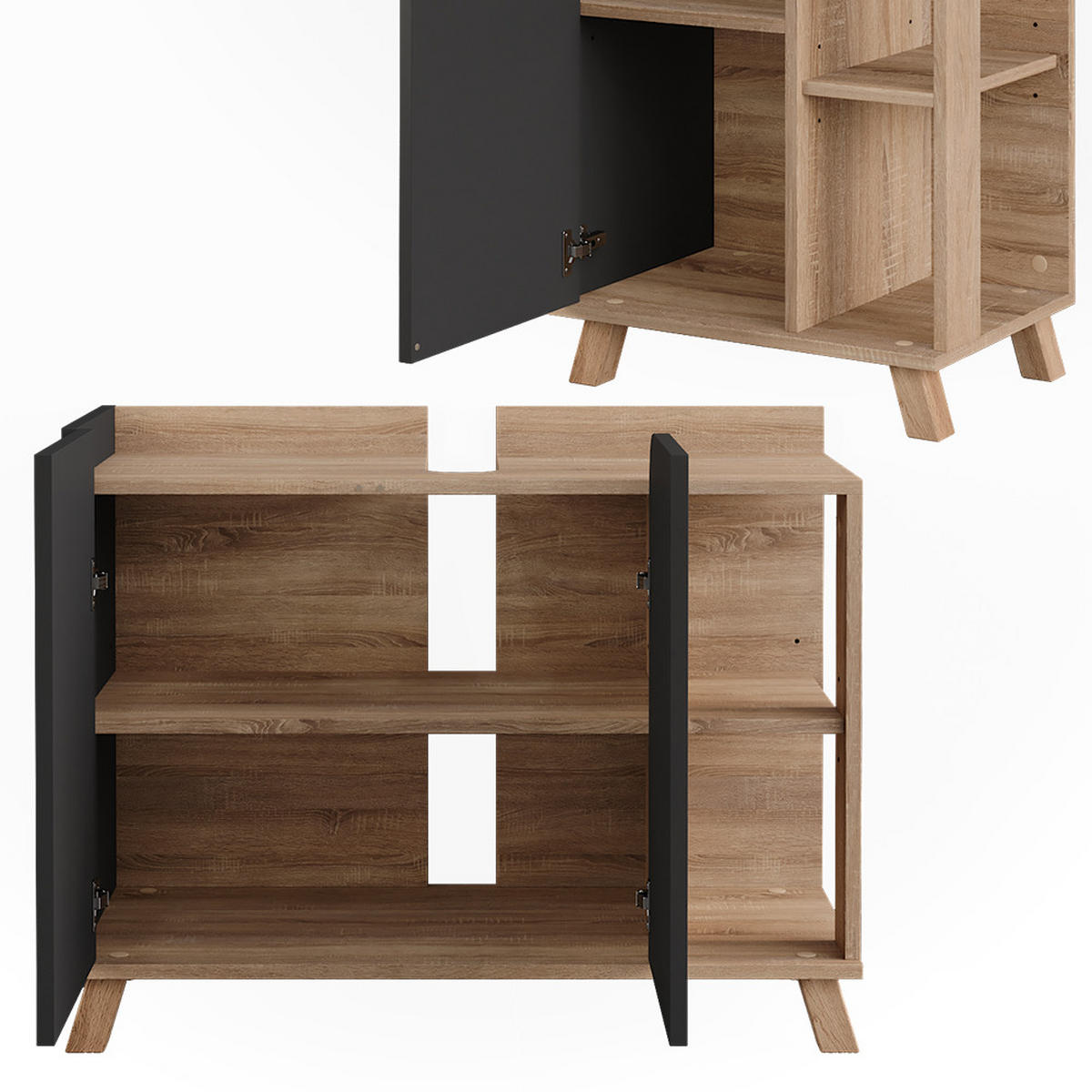 BADMÖBEL-SET Karen Sonoma/Anthrazit 4 Teile - Anthrazit, Holzwerkstoff (80/65/35cm) - Vicco