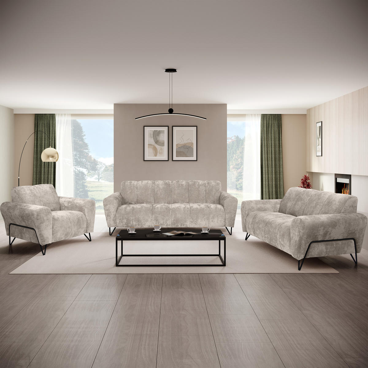 3-SITZER SOFA Volare mit Metallbeinen beige - Beige/Schwarz, Textil/Metall (220/83/98cm) - Beautysofa