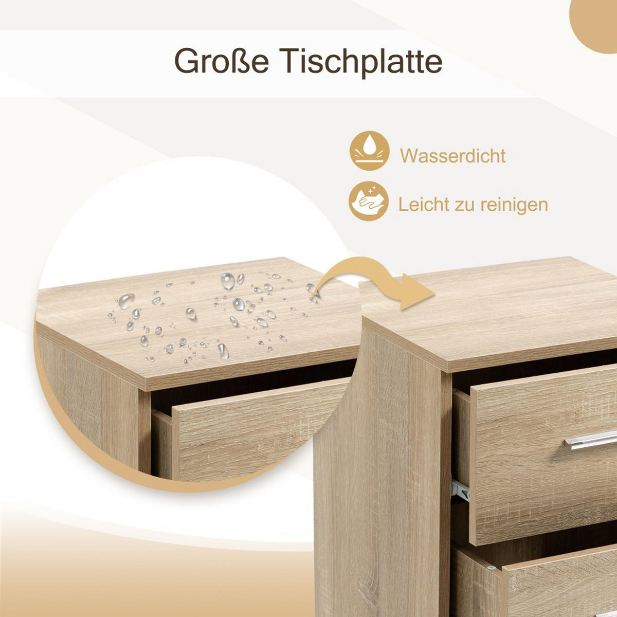 NACHTTISCHE 2er Set in Naturfarbe mit 3 Schubladen - Naturfarben, Holz (35.2/65.5/37.6cm) - KOMHTOM