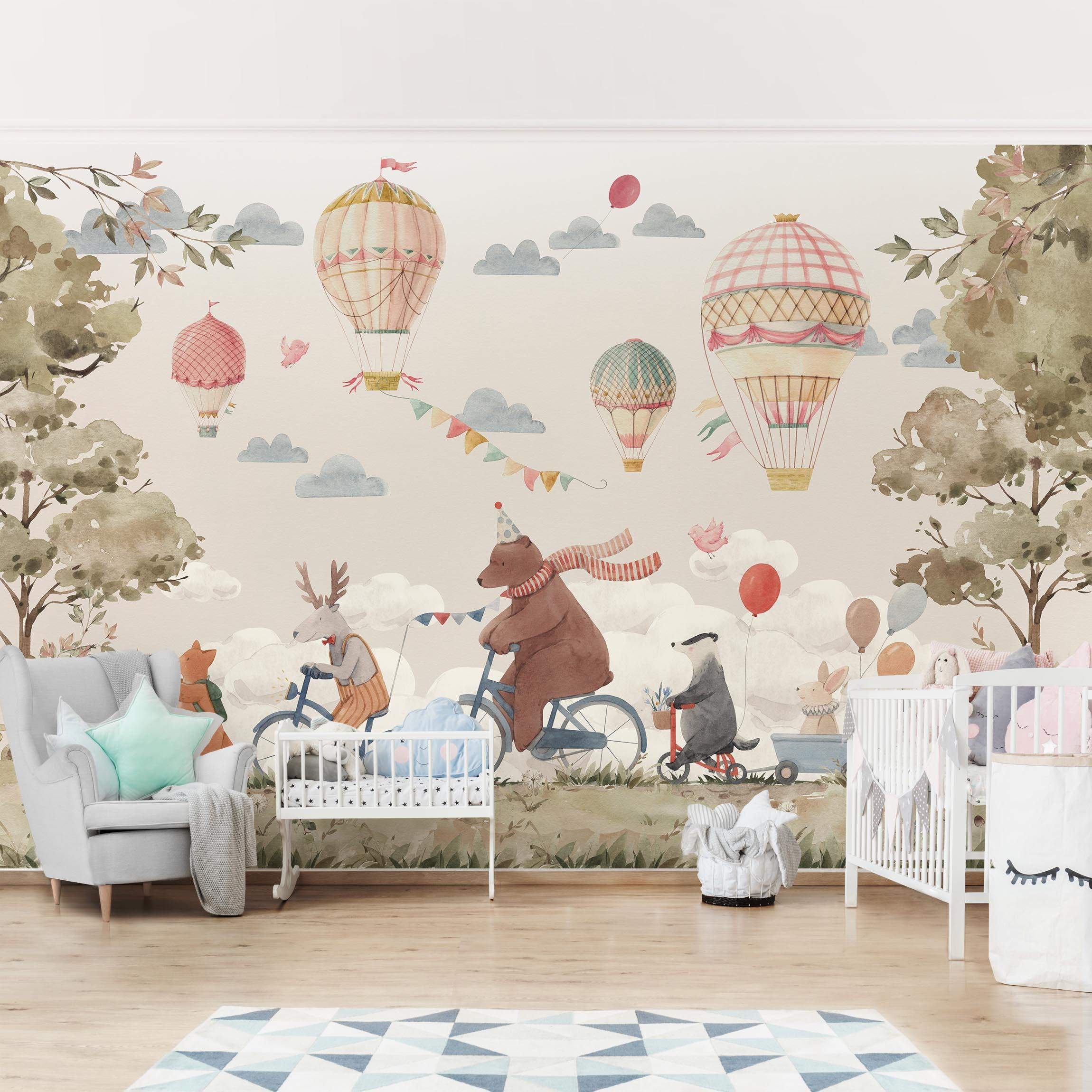FOTOTAPETE Tierfreunde auf dem Rad 432/290 cm - Multicolor, Papier (432/290cm) - Bilderwelten