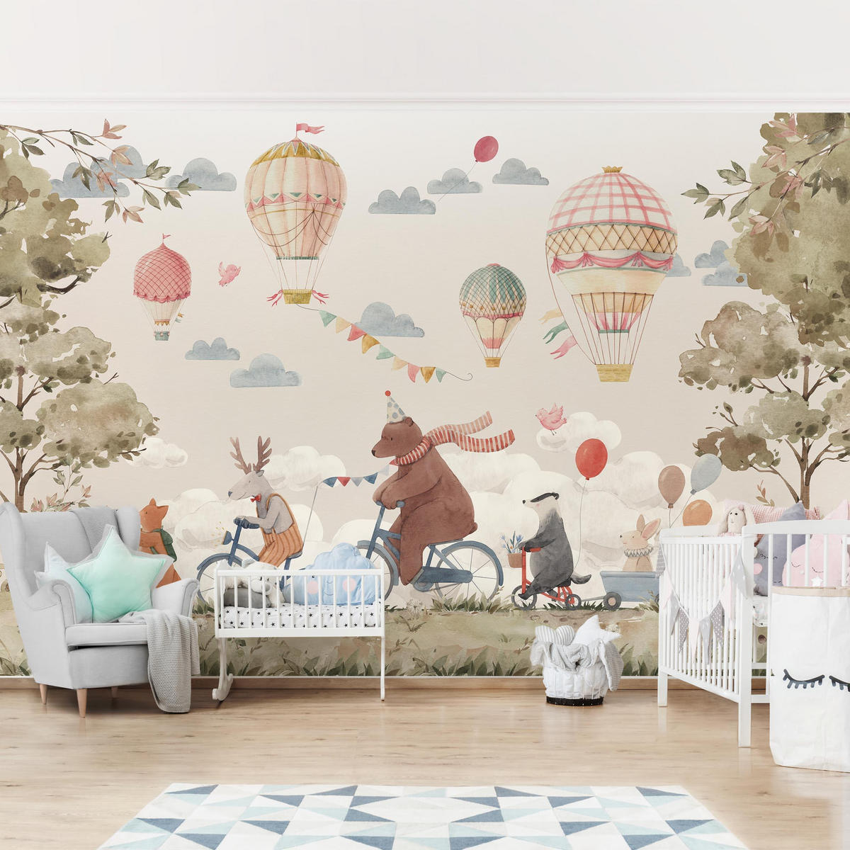 FOTOTAPETE Tierfreunde auf dem Rad 288/190 cm - Multicolor, Papier (288/190cm) - Bilderwelten