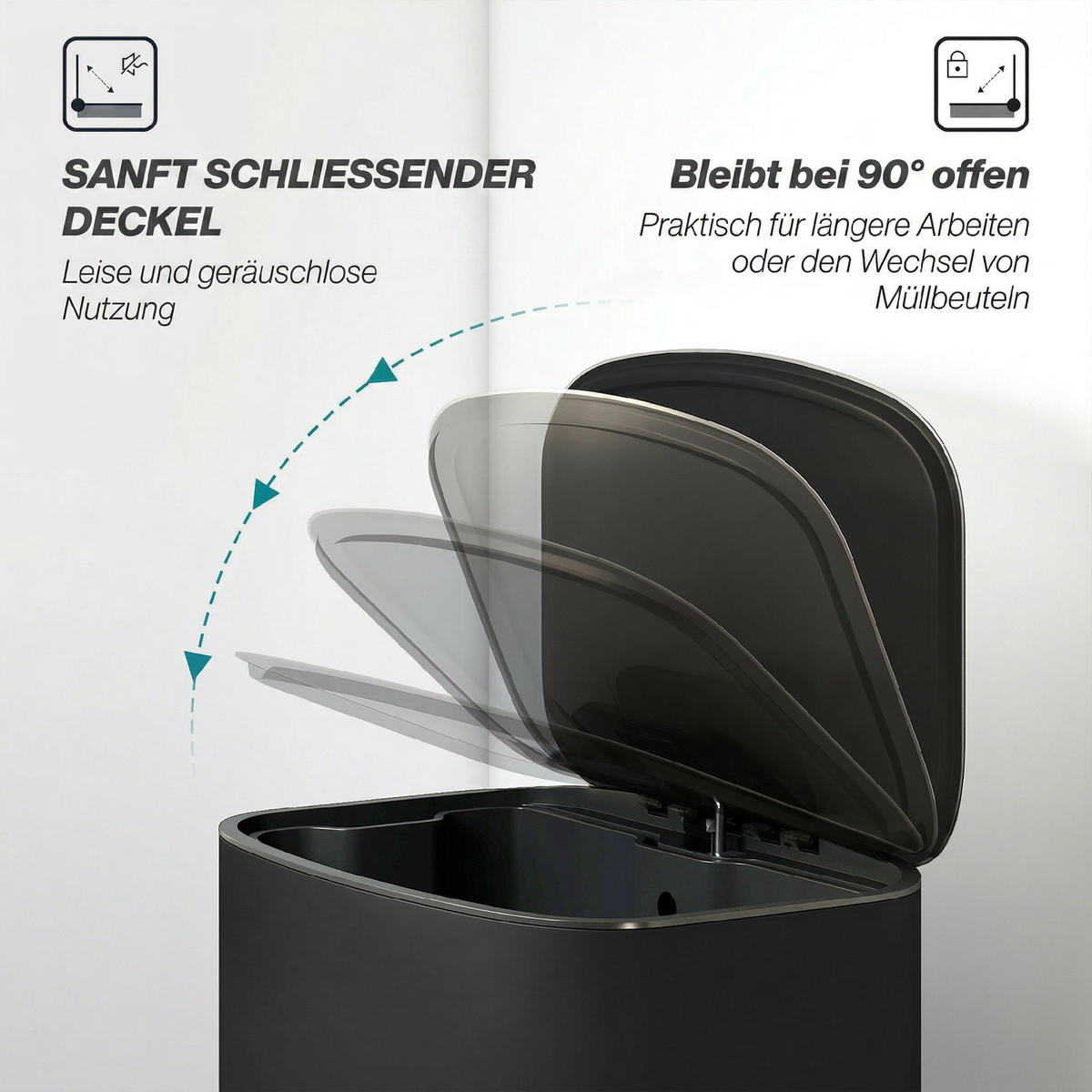 KÜCHEN-MÜLLEIMER Edelstahl Schwarz - Schwarz, Metall (36.5/62.2/45.1cm) - HOMCOM