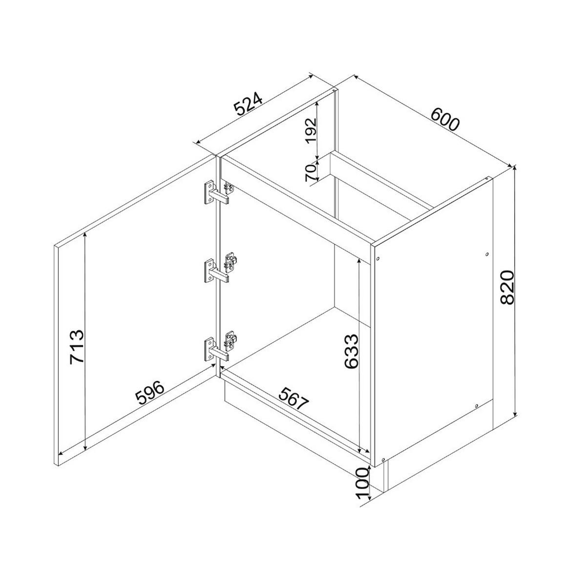 SPÜLENUNTERSCHRANK - D60ZL P/L ( S2100/30 ) - KATE - Moderne Küchen Gestaltung - Grau, Holz/Metall (60/52.4/82cm) - ROYAL24_MARKT