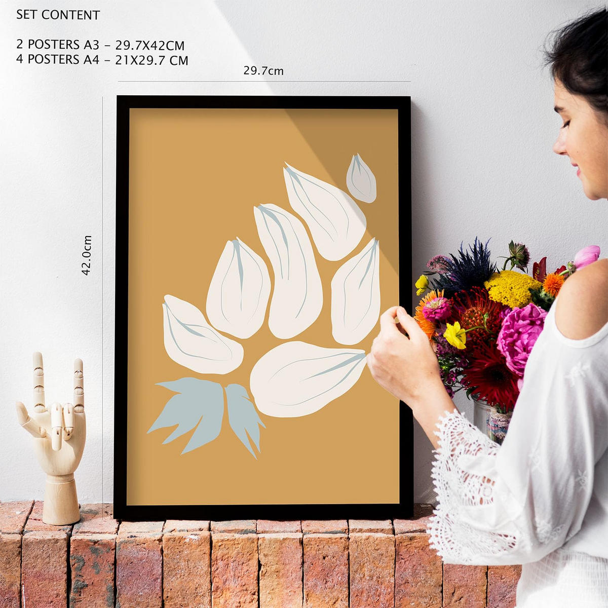 POSTER Set Mit 6 Flora Geht In Blume Zusammenfassung Ästhetische Dekorative Gemälde Für Ihr Wohnzimmer Zuhause A3 & A4 Rahmen Aus Hellem Holz - Beige, Papier (29/3cm) - Nacnic