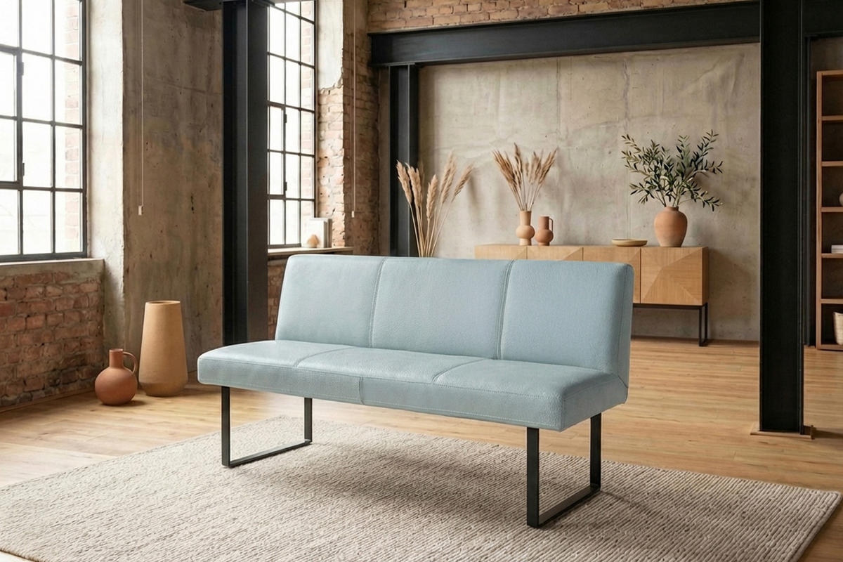 ESSZIMMERBANK ELEEN Hellblau Leder - Hellblau, Leder (143/85/69cm) - KAWOLA