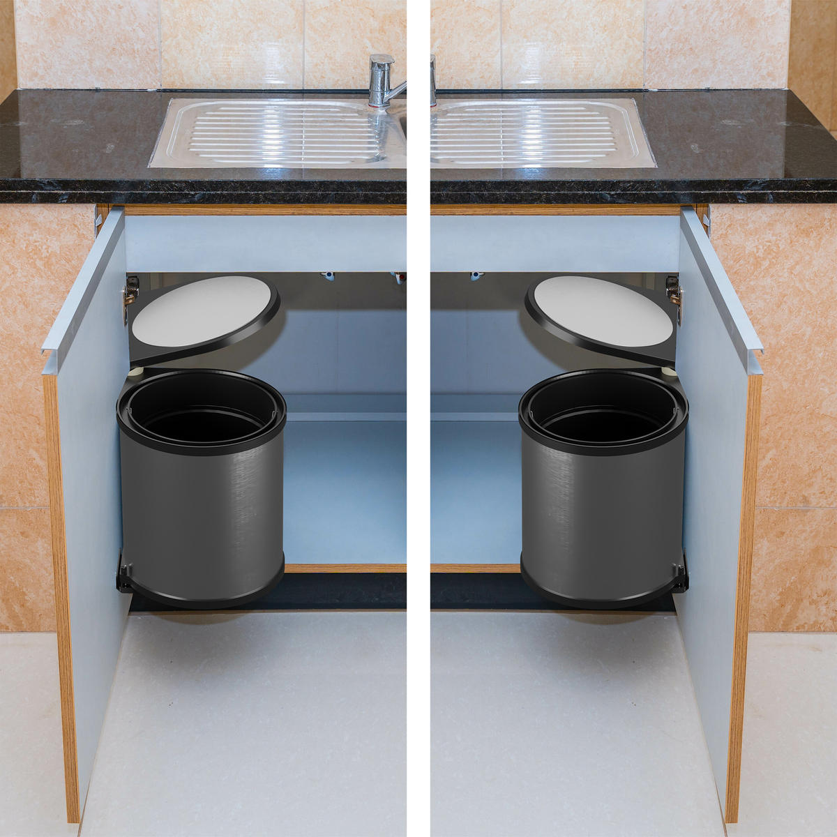 EINBAUMÜLLEIMER - Silberfarben, Kunststoff/Metall (28/37/28.5cm) - Relaxdays