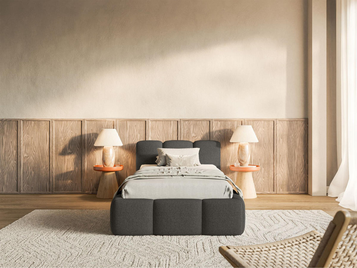 POLSTERBETT Cloudy Low Graphit Chenille, Bettkasten & Lattenrost, 90x200 cm - Schwarz/Graphitfarben, Kunststoff/Textil (90/200cm) - Selsey