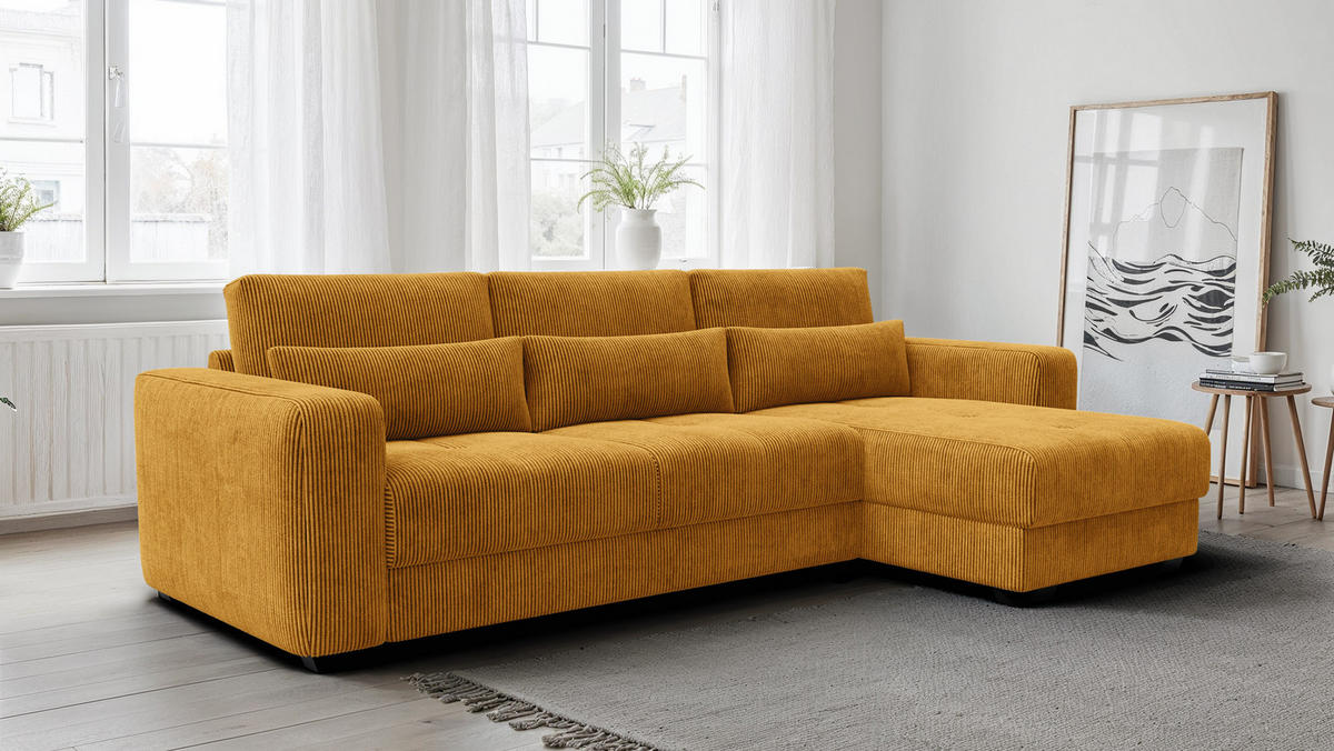 ECKSOFA OLI 4-Sitzer rechts, safran - Gelb, Holz/Textil (295/172cm) - Courtois Laville