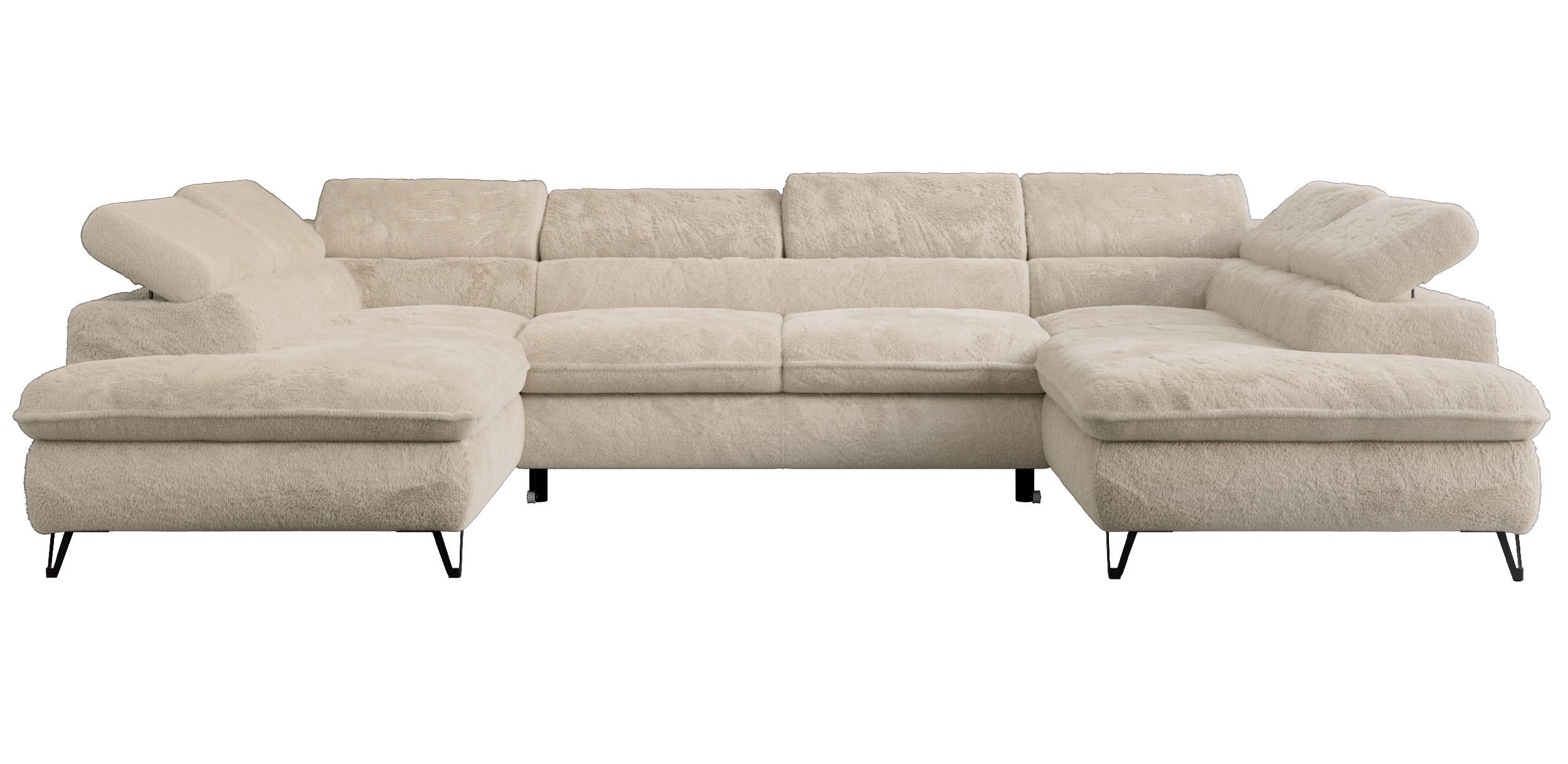 WOHNLANDSCHAFT PETER U Plüsch Ecru - Ecru/Schwarz, Textil/Metall (346/76/208cm) - MKS