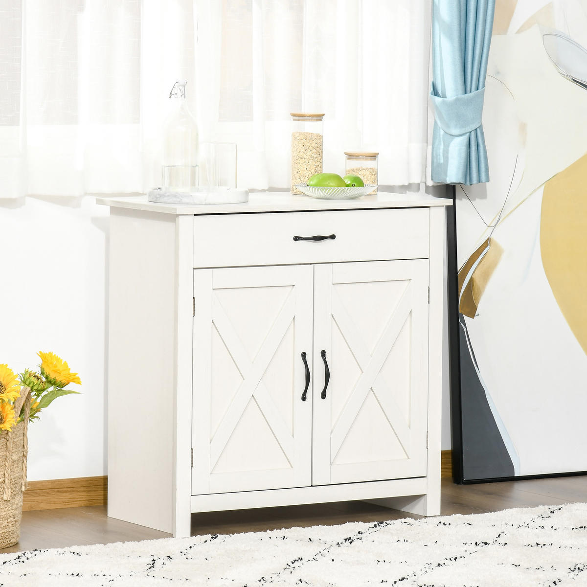 SIDEBOARD Weiß, 2 Türen, 1 Schublade, 80/39,7/80 cm - Weiß, Holz (80/80/39.7cm) - PANGIVO