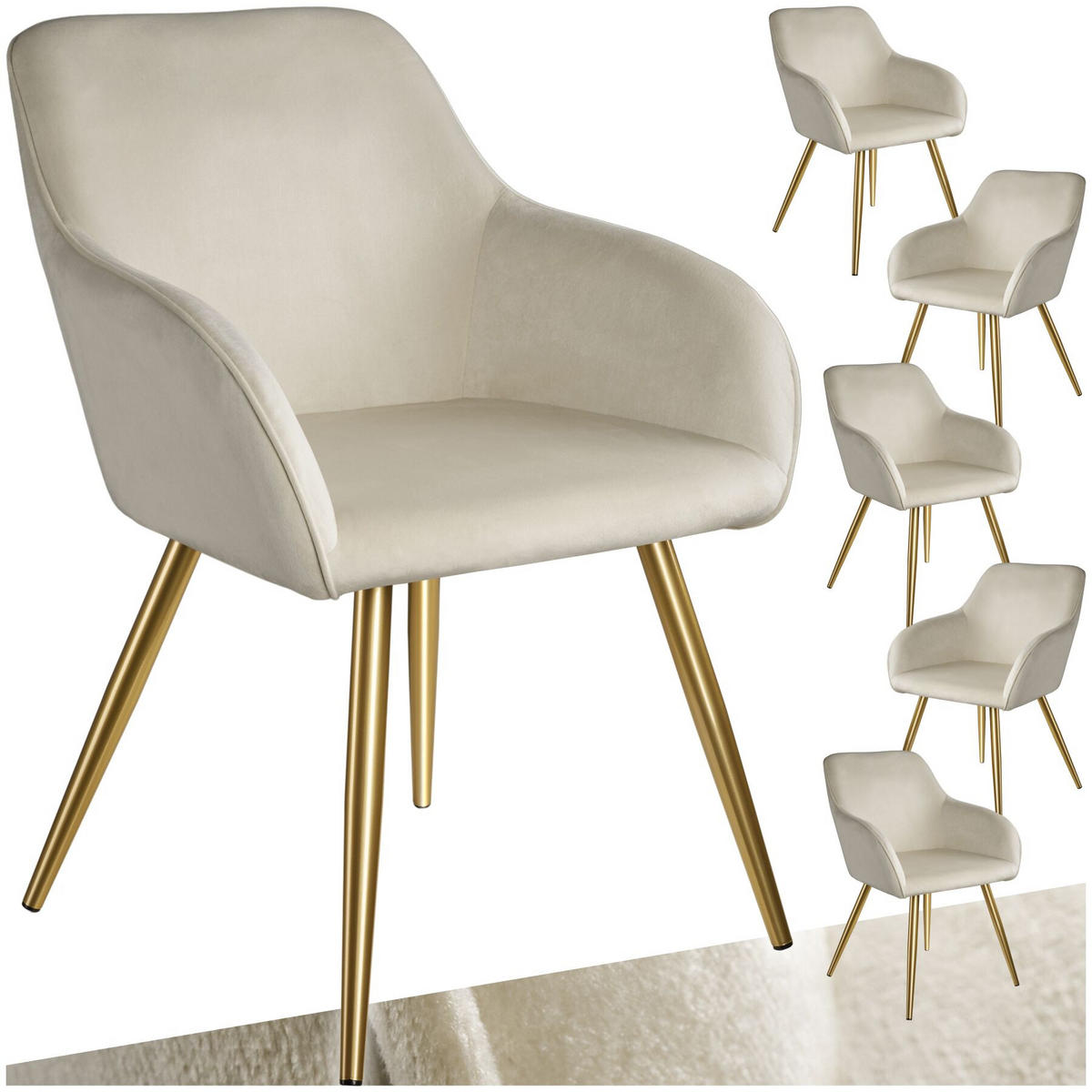 ESSZIMMERSTUHL 6er Set Marilyn 58 x 62 x 82 cm creme/gold - Goldfarben/Creme, Textil (58/82/62cm) - tectake