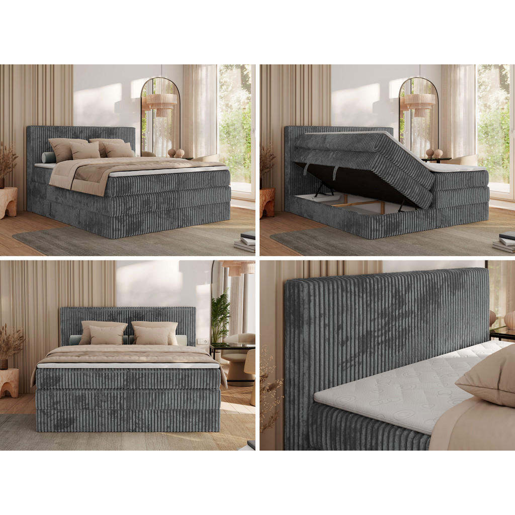 Thumbnail - MKS Boxspringbett, Grau, Textil, 2-Sitzer, H3, 7-Zonen, Rechteckig, 180x200 cm, Oeko-Tex®, Schlafzimmer, Betten, Boxspri...