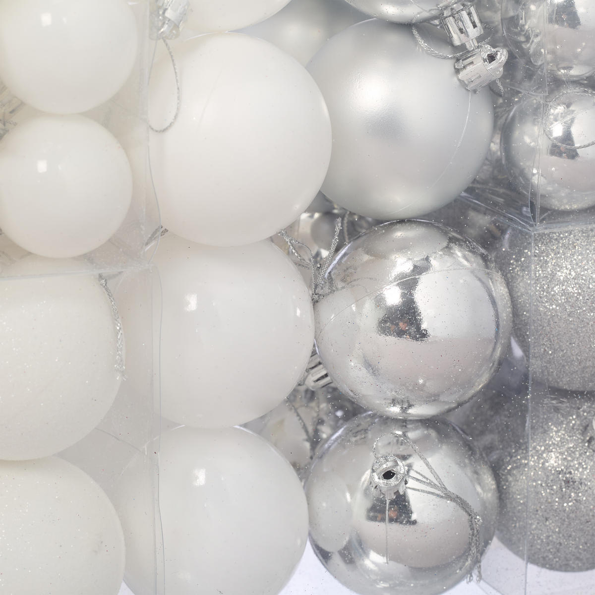 VIANOČNÉ gule - biela/strieborná, plast (6/7/6cm) - Relaxdays