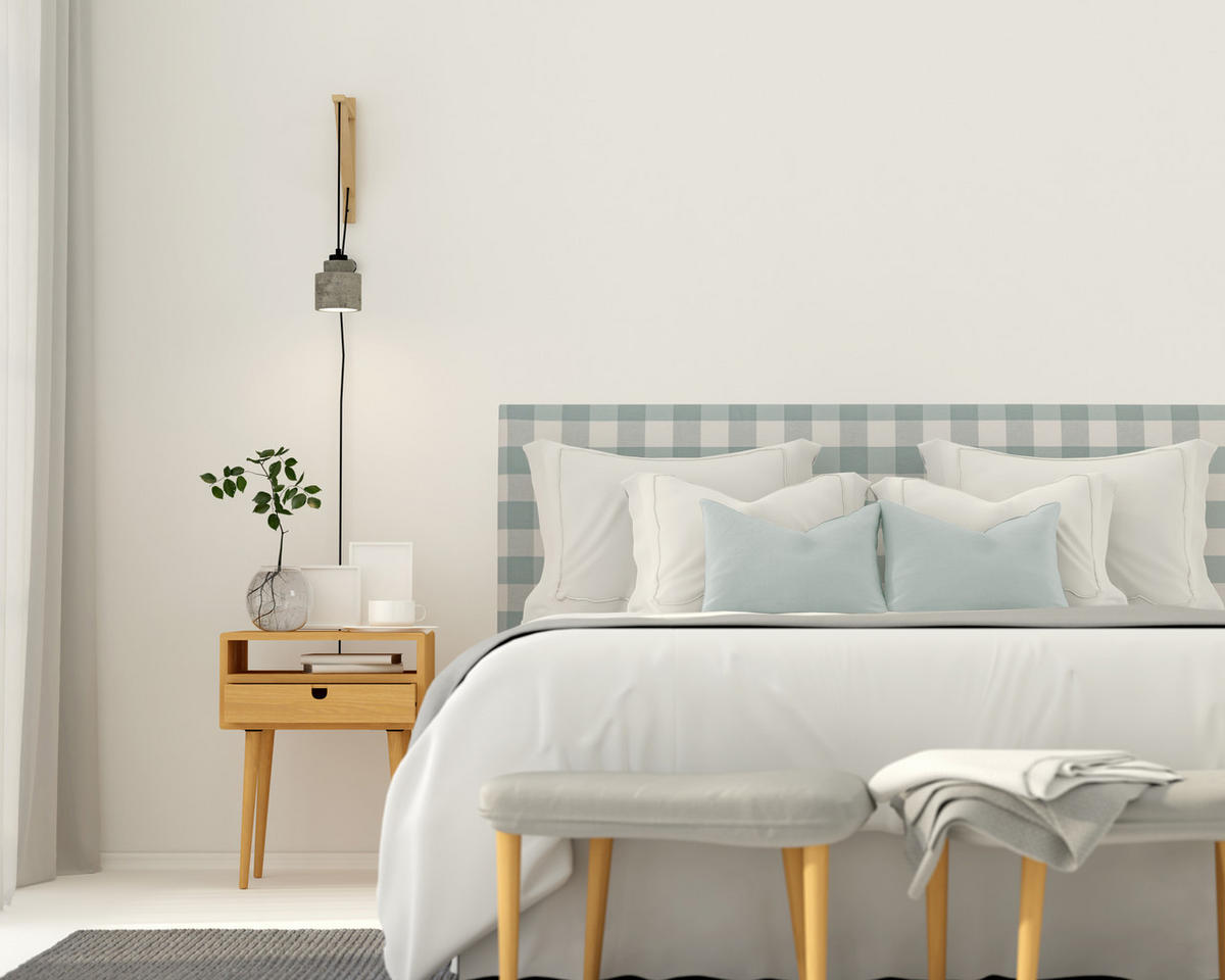 KOPFTEIL Gepolstertes Vichy-Stoff Turkis 145/52/3 cm LAREDO - Türkis, Textil (145/52/3cm) - RNT By Really Nice Things