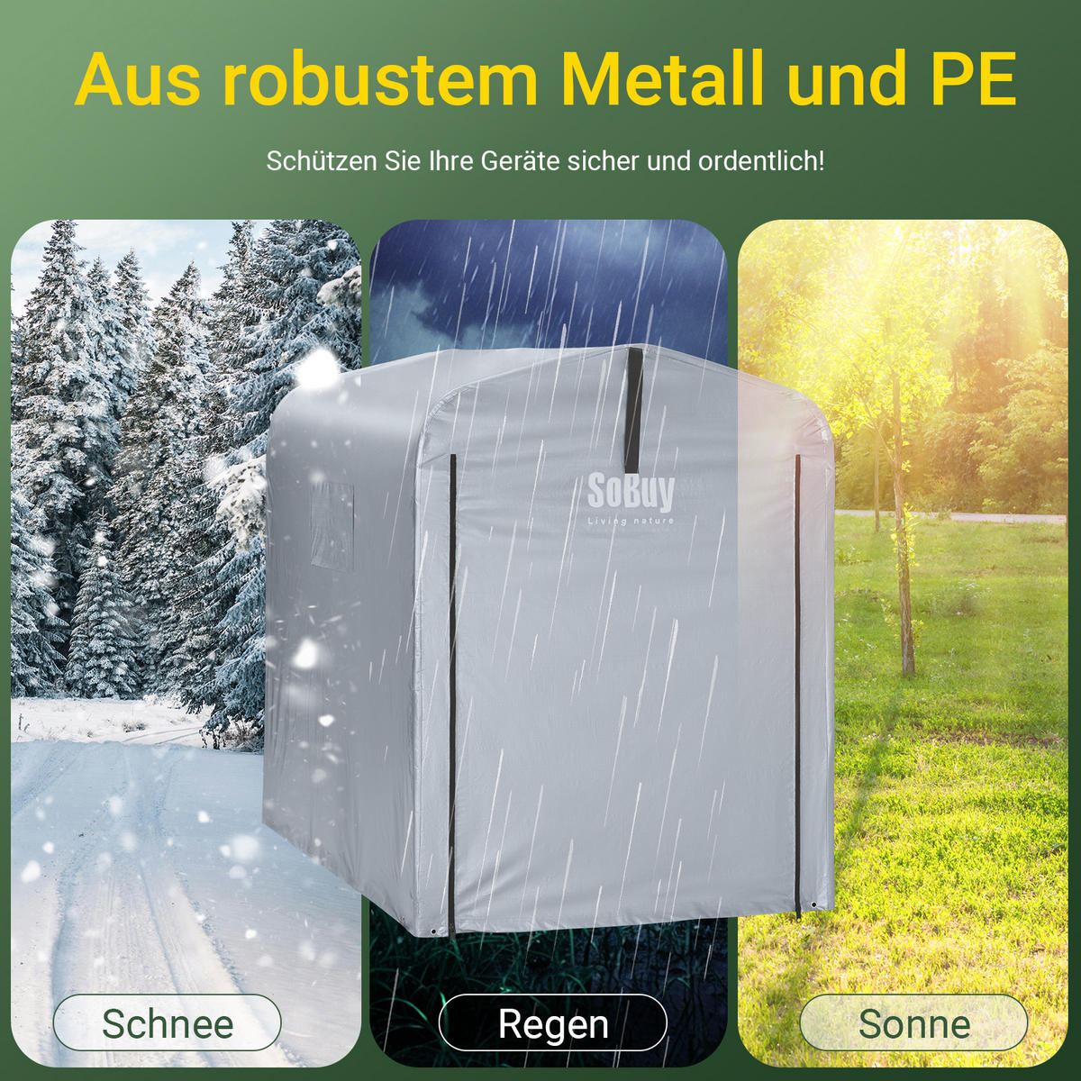 ABDECKPLANE für Fahrradgarage/Geräteschuppen, Wetterfeste, 120x176x163cm - Silberfarben, Kunststoff (120/163/176cm) - SoBuy