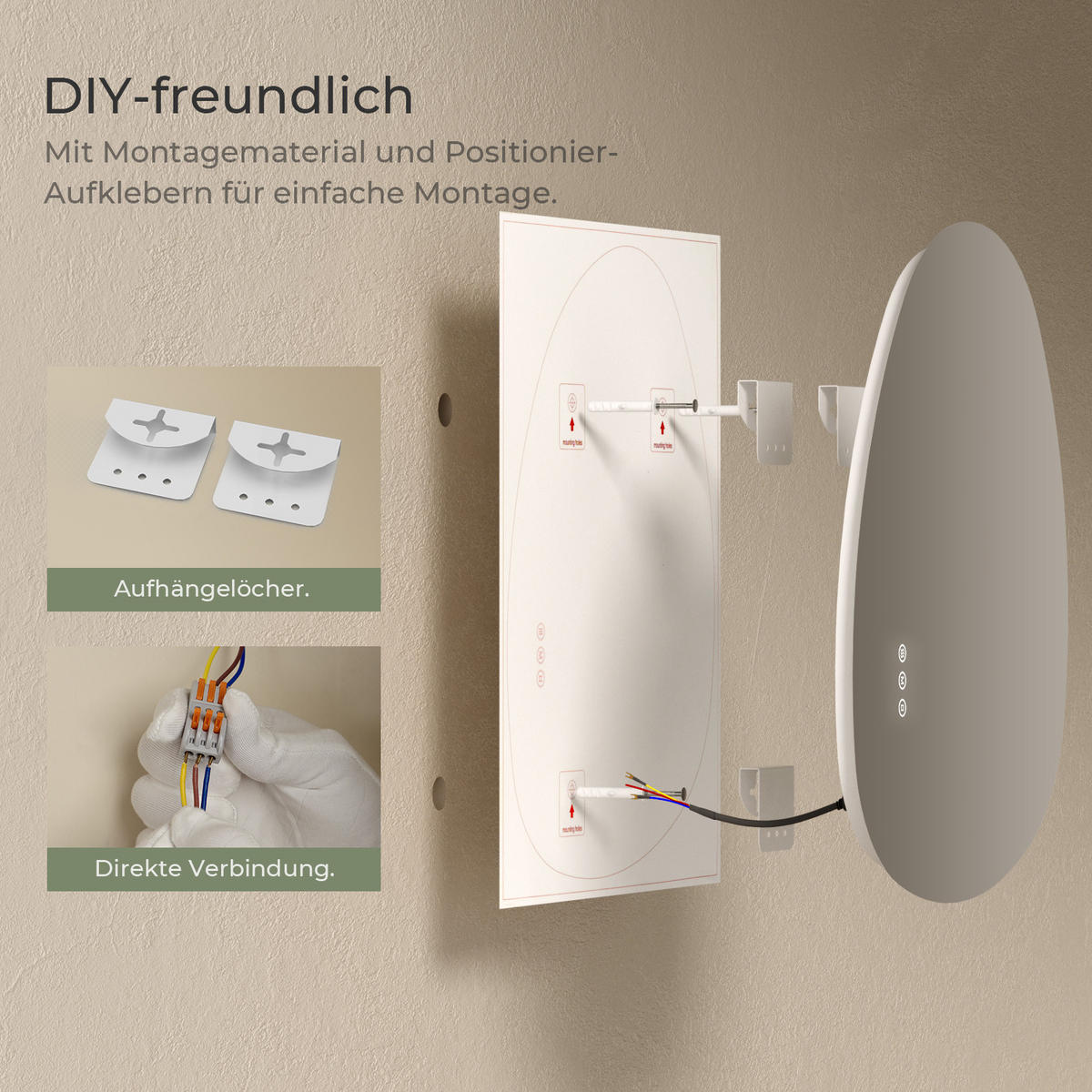 BADSPIEGEL MIT BELEUCHTUNG 50/85 cm asymmetrisch mit dimmbarer LED-Beleuchtung und Antibeschlag - Transparent, Glas (50/85/2.5cm) - S'AFIELINA