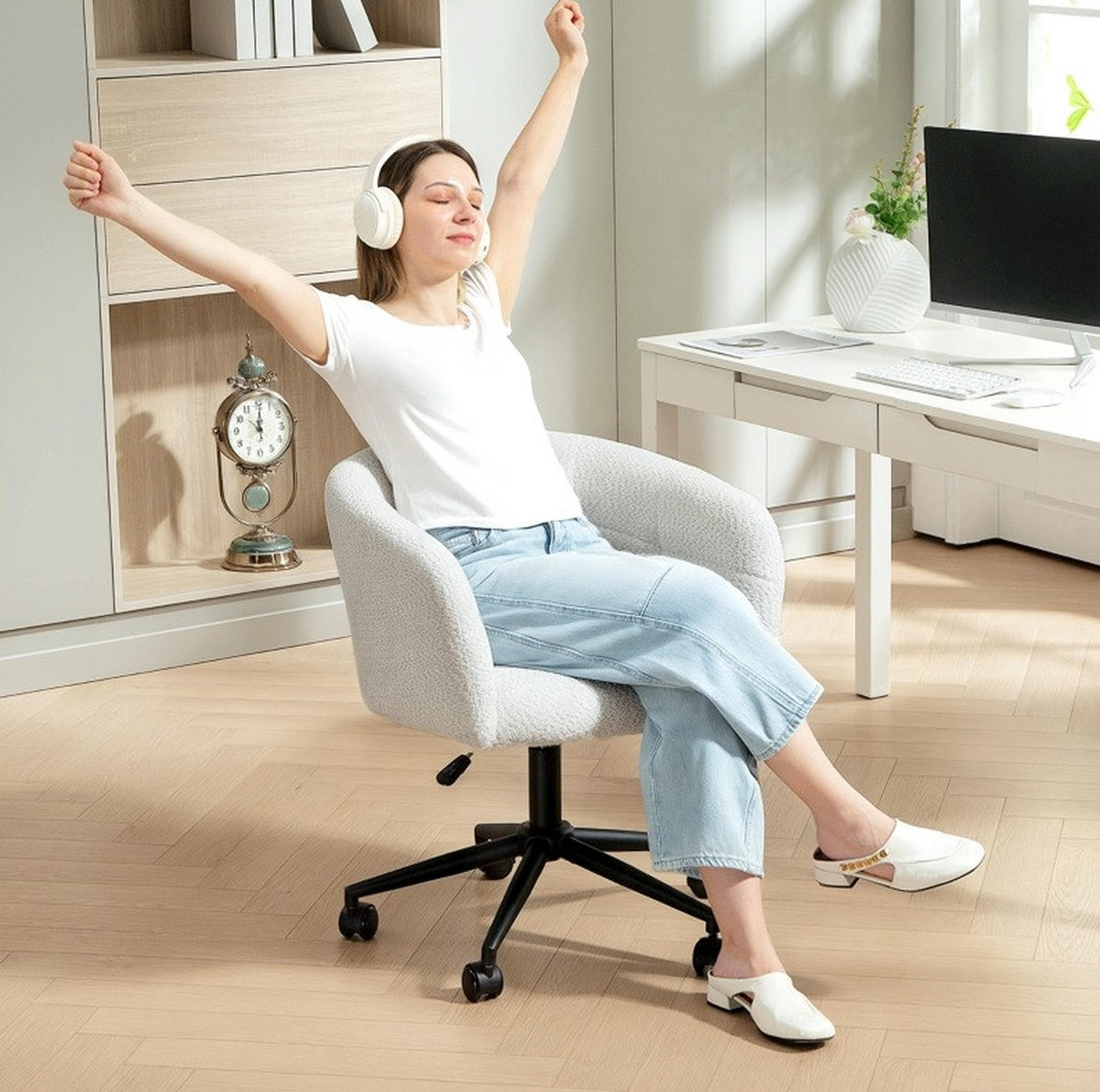 BÜROSTUHL höhenverstellbar 65 x 59 x 75-85 cm Cream White - Weiß, Kunststoff (59/85/65cm) - Meubliv
