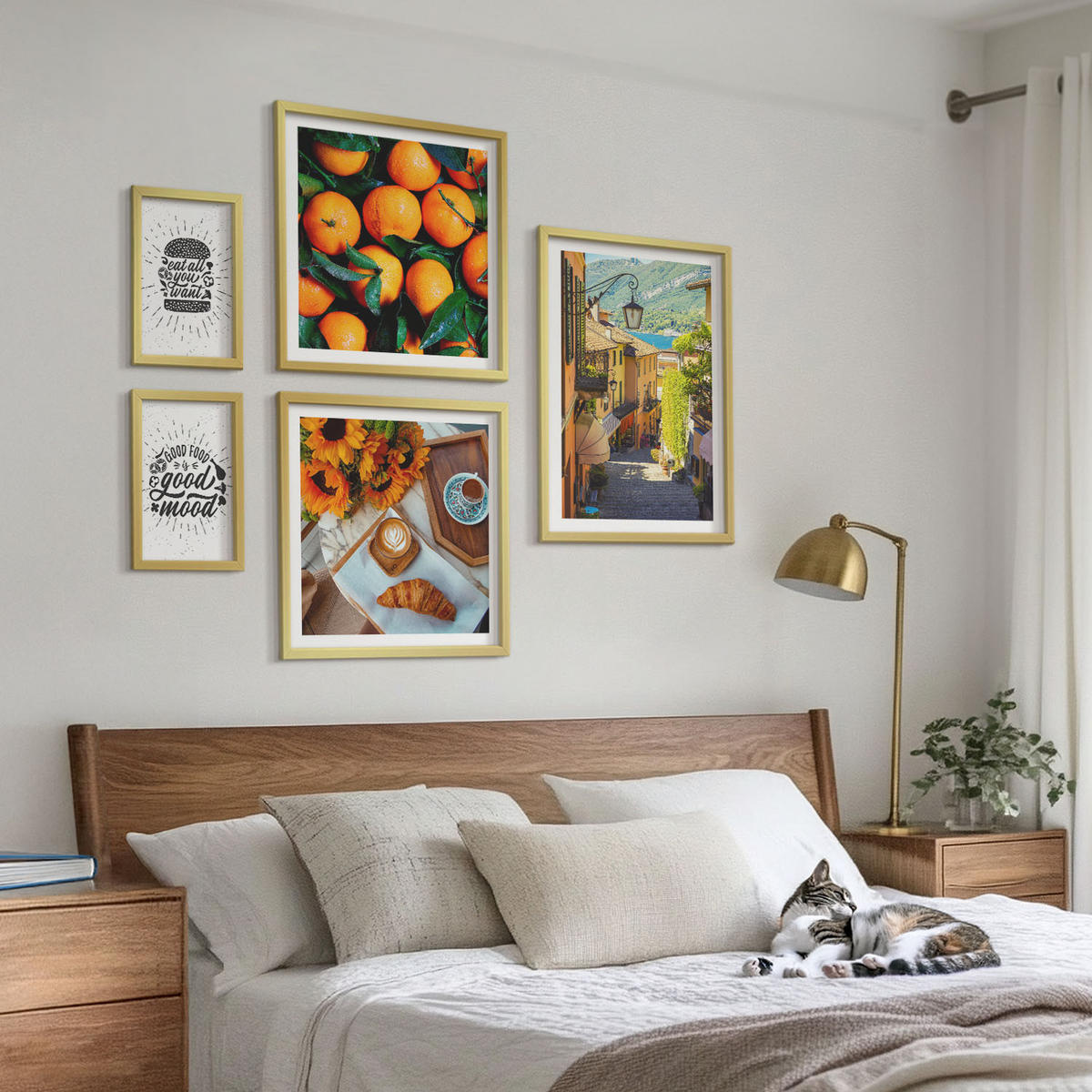 BILDER SET 5er Set - 50x50 cm & 20x30 cm & 40x60 cm Goldrahmen - Juicy Oranges Kitchen - Goldfarben, Kunststoff (40/60cm) - TULUP
