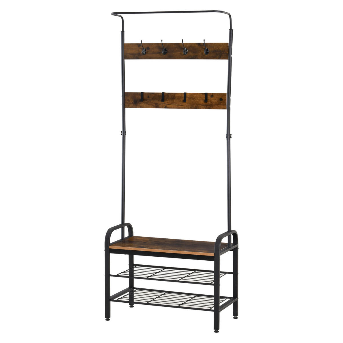 GARDEROBENSTÄNDER DE-09765 mit 8 Haken und 2 Ablagen Schwarz - Schwarz, Metall (34/185/72cm) - ComfortXL