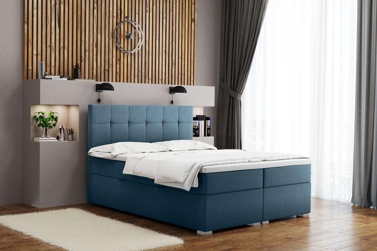 BOXBETT Mit Matratze Und Bettkasten LINDT Stoff Velvet 180x200 cm Hellblau H2-Pocket - Hellblau, Holz/Holzwerkstoff (180/200cm) - Kaiser Möbel