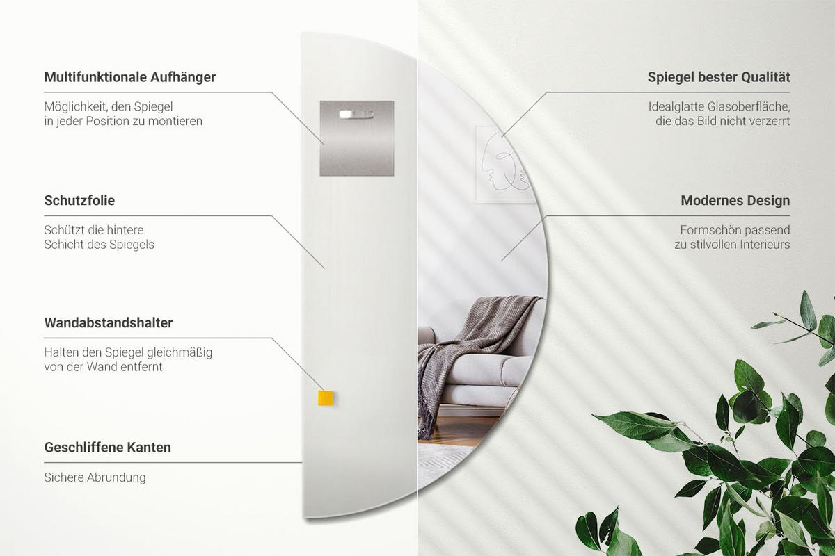 SPIEGEL 30x60 cm Halbrund - Transparent, Glas (30/60/0.4cm) - Wallfluent