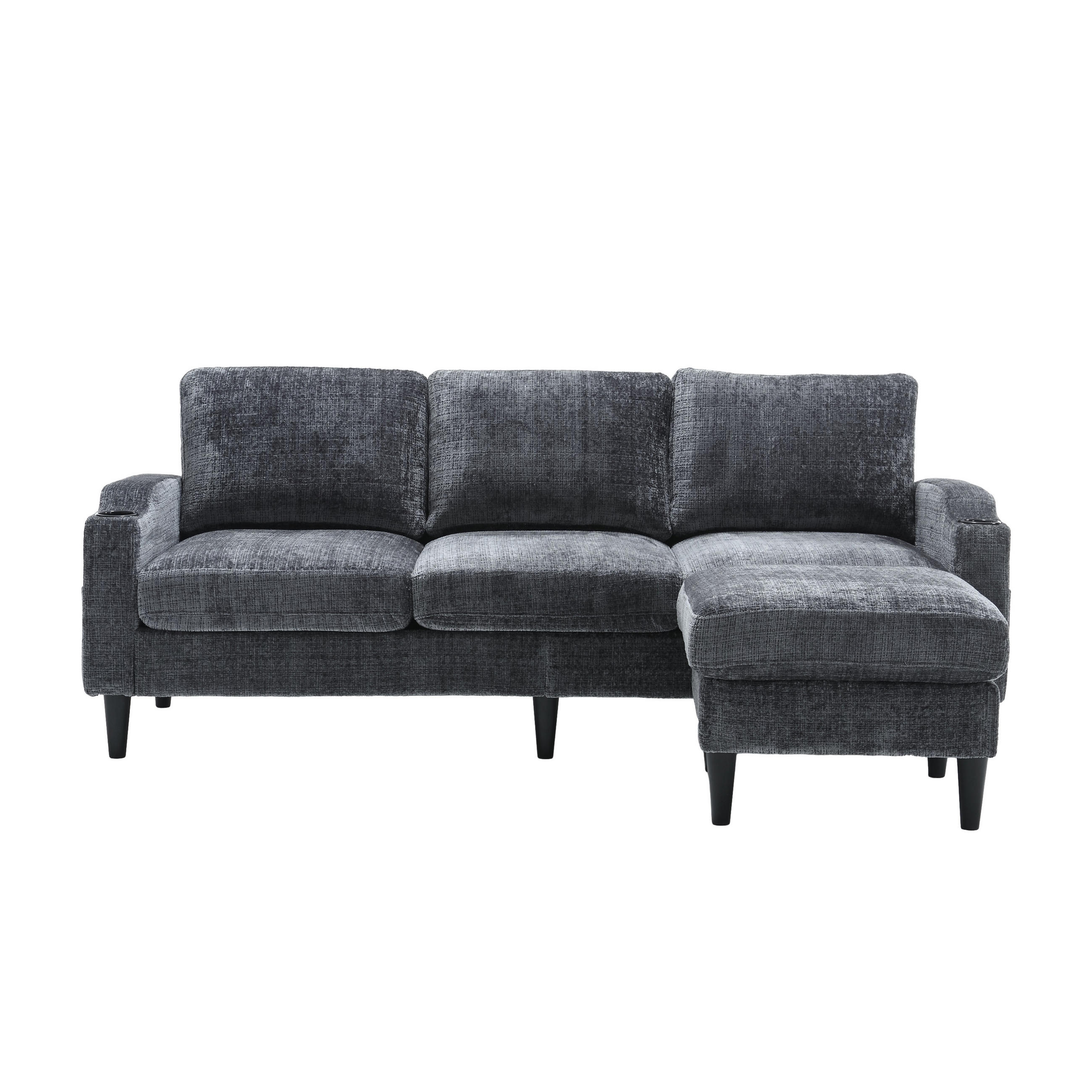 ECKSOFA 163/121/66 cm Grau mit 1 Aufbewahrungshocker, Aufbewahrungstasche und Getränkehalter - Grau, Textil (196.5/75cm) - Oxeza