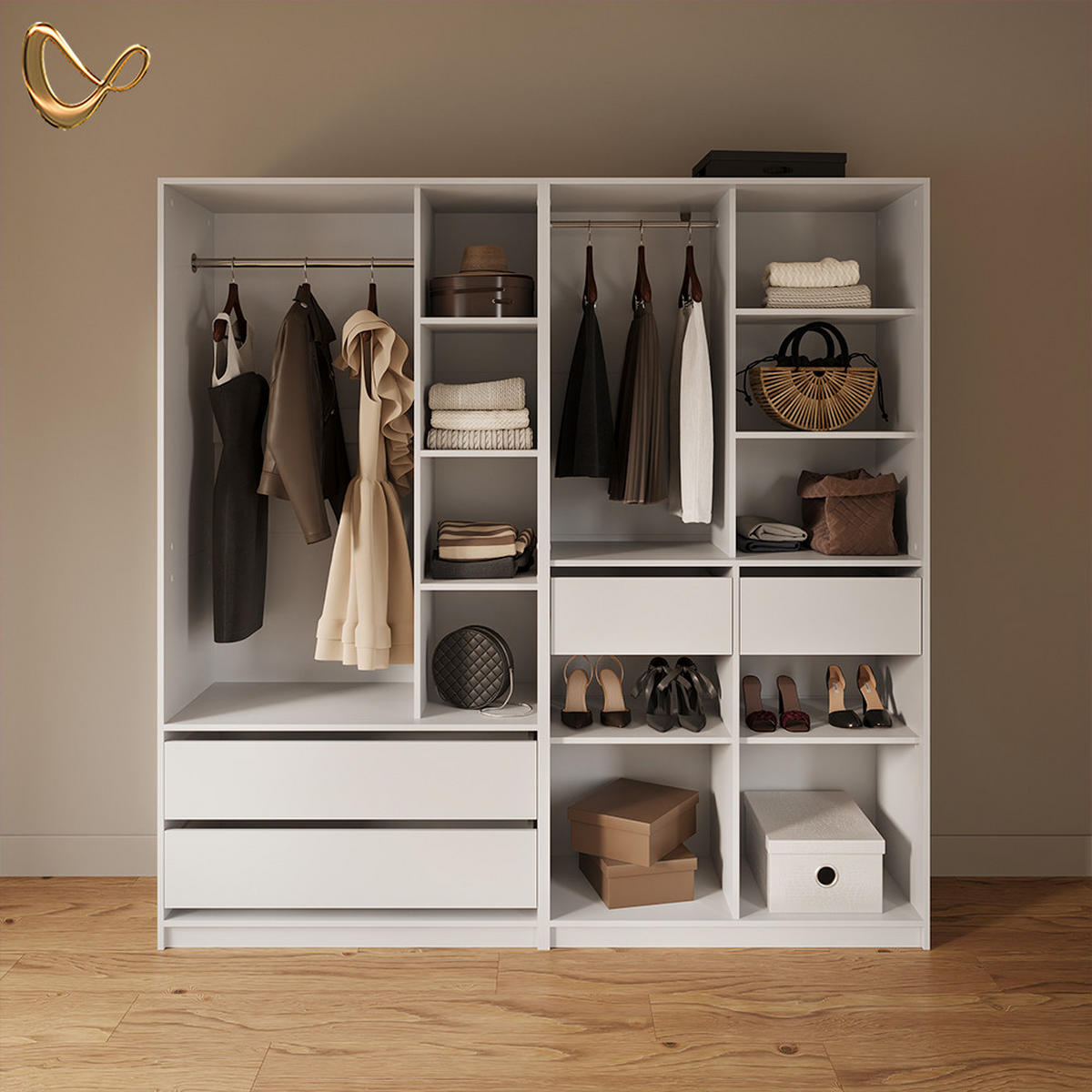 GARDEROBA Trento Bela Komplet 2 - bela, leseni material (100/200/50cm) - Livinity®