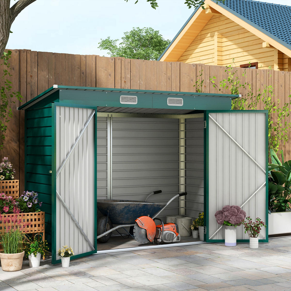 GERÄTEHAUS Stahl 249 x 121 x 166/183 cm - Grün, Metall (121/183/249cm) - Outsunny