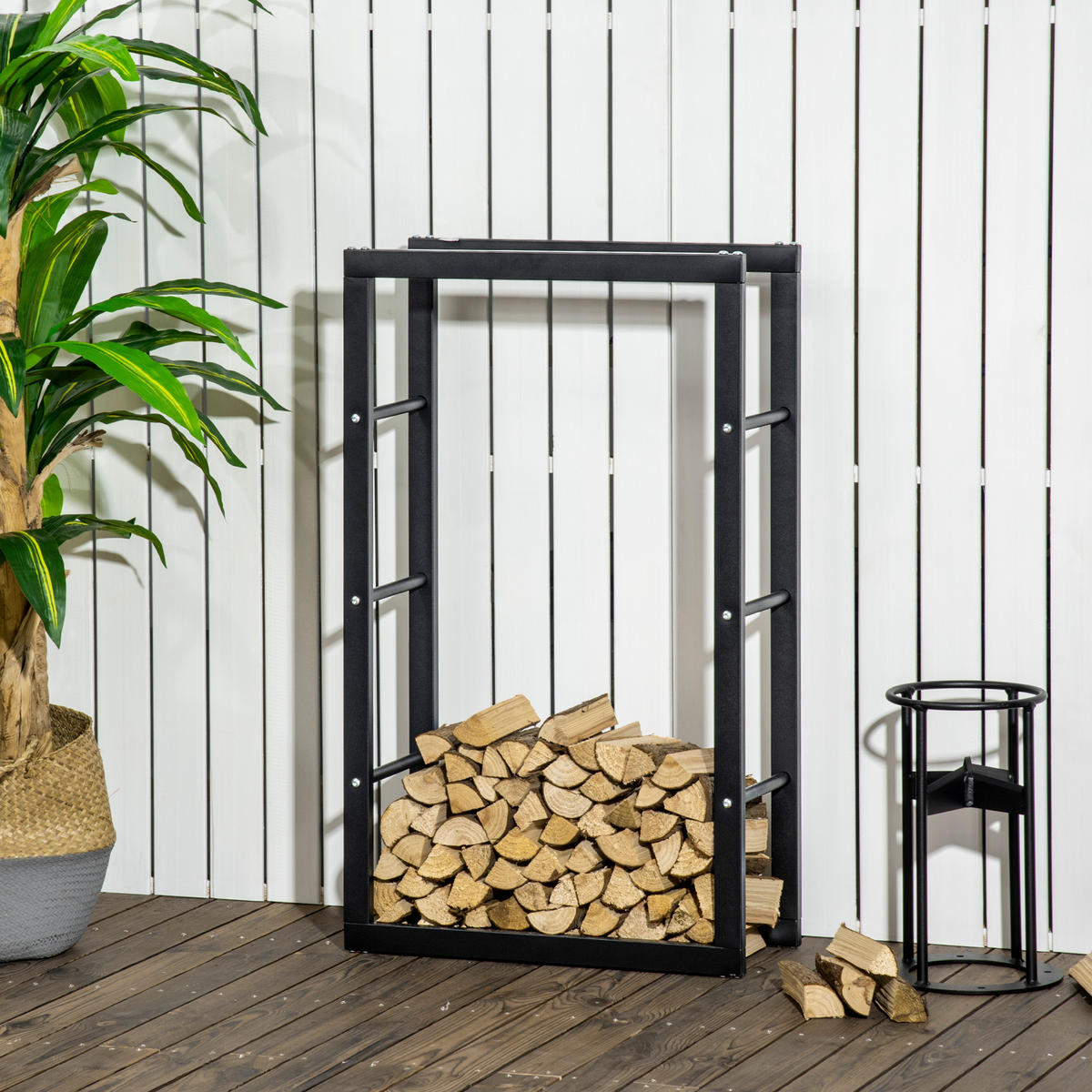 KAMINHOLZREGAL DE-18349 100 kg belastbar, zeitgenössisches Design Schwarz - Schwarz, Metall (25/100/60cm) - ComfortXL