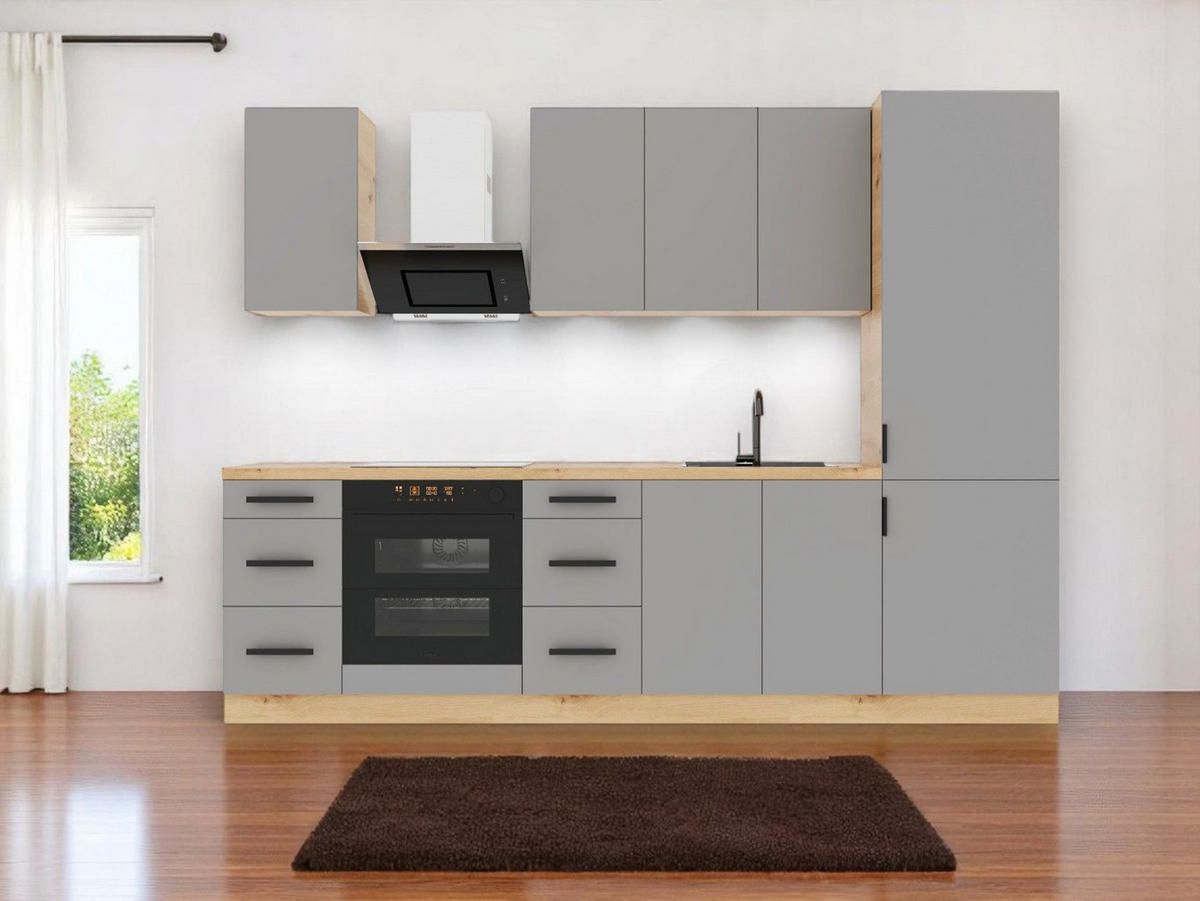 KÜCHENZEILE 280 cm – Nexa K98-G280 – in Beige / Matt - Beige/Schwarz, Holz/Metall (280/212/58cm) - ROYAL24_MARKT