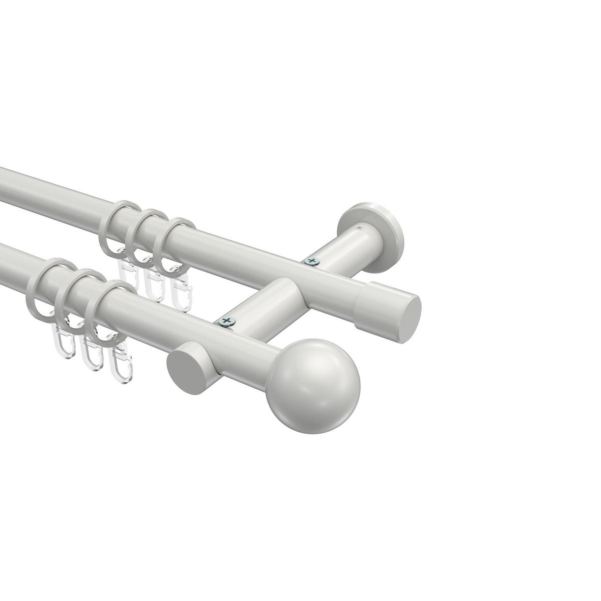 GARDINENSTANGEN-SET Platon Luino 160 cm, 2-läufig, 20 mm Ø Weiß - Weiß, Metall (160cm) - INTERDECO
