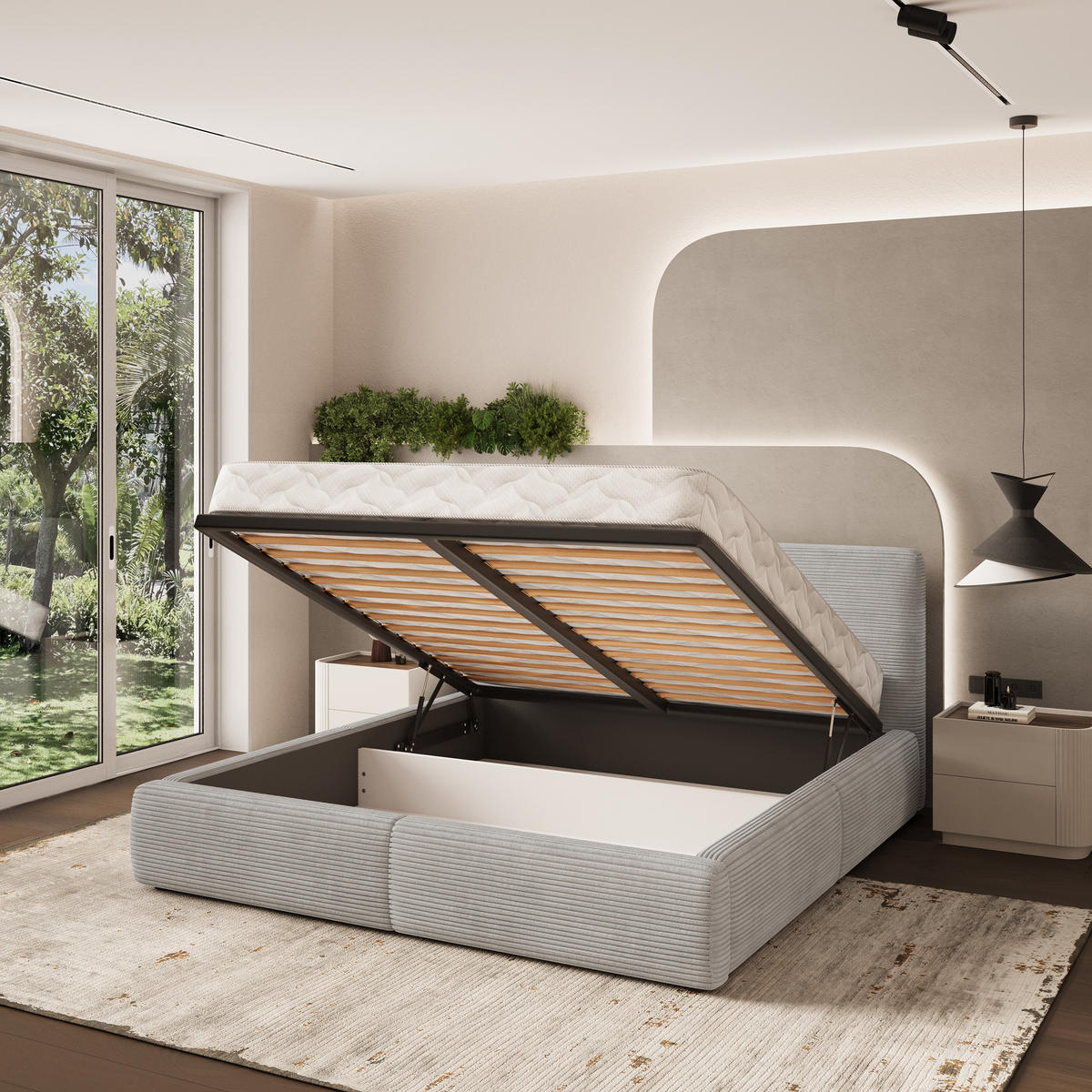 POLSTERBETT FELURO 160x200 cm mit Bettkästen - Hellgrau - Hellgrau, Holz (160/200cm) - MASSENO