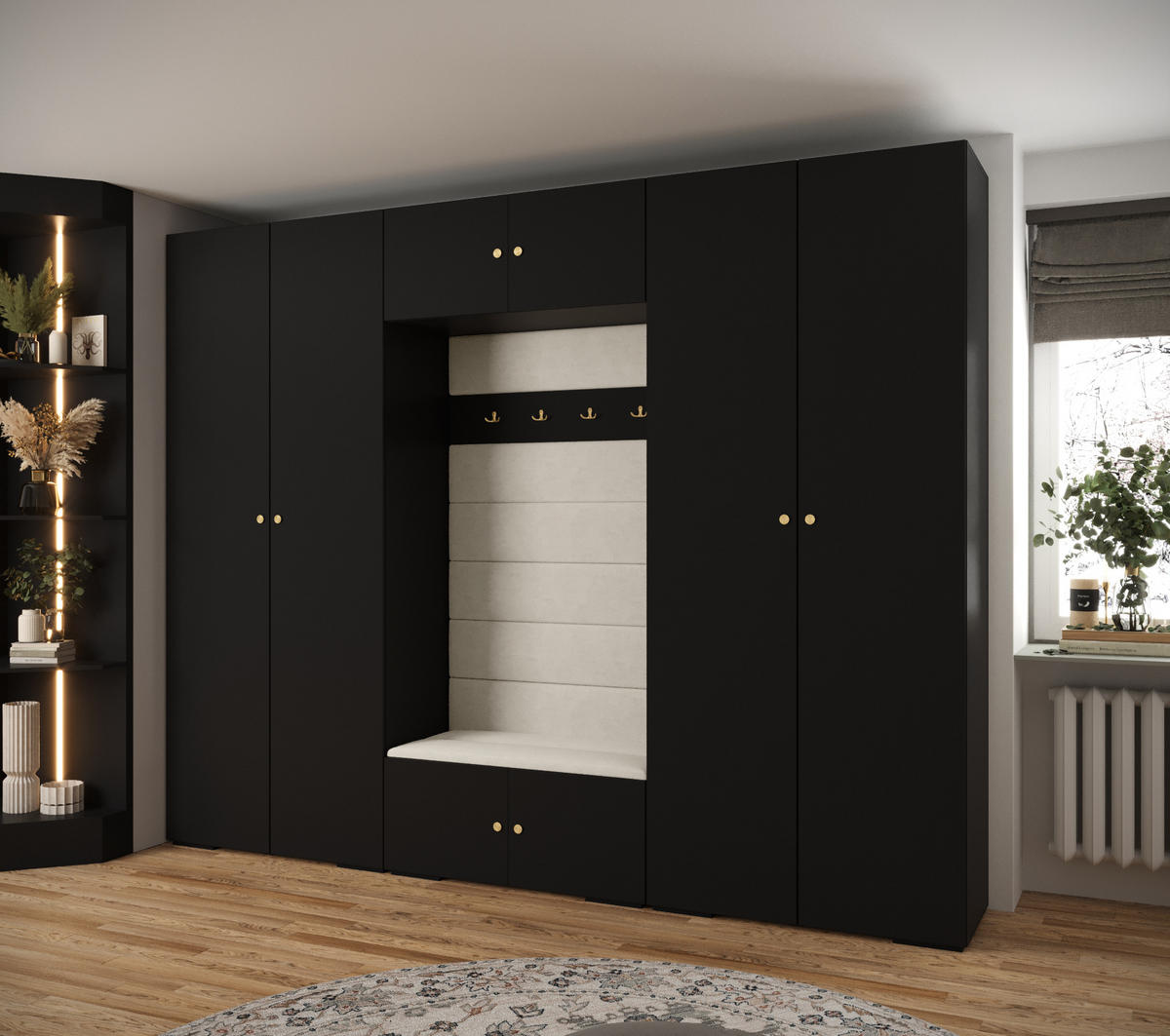 GARDEROBEN-SET 236,7/300/47 - Goldfarben/Schwarz, Holz/Kunststoff (300/236.7/47cm) - Abiks Möbel